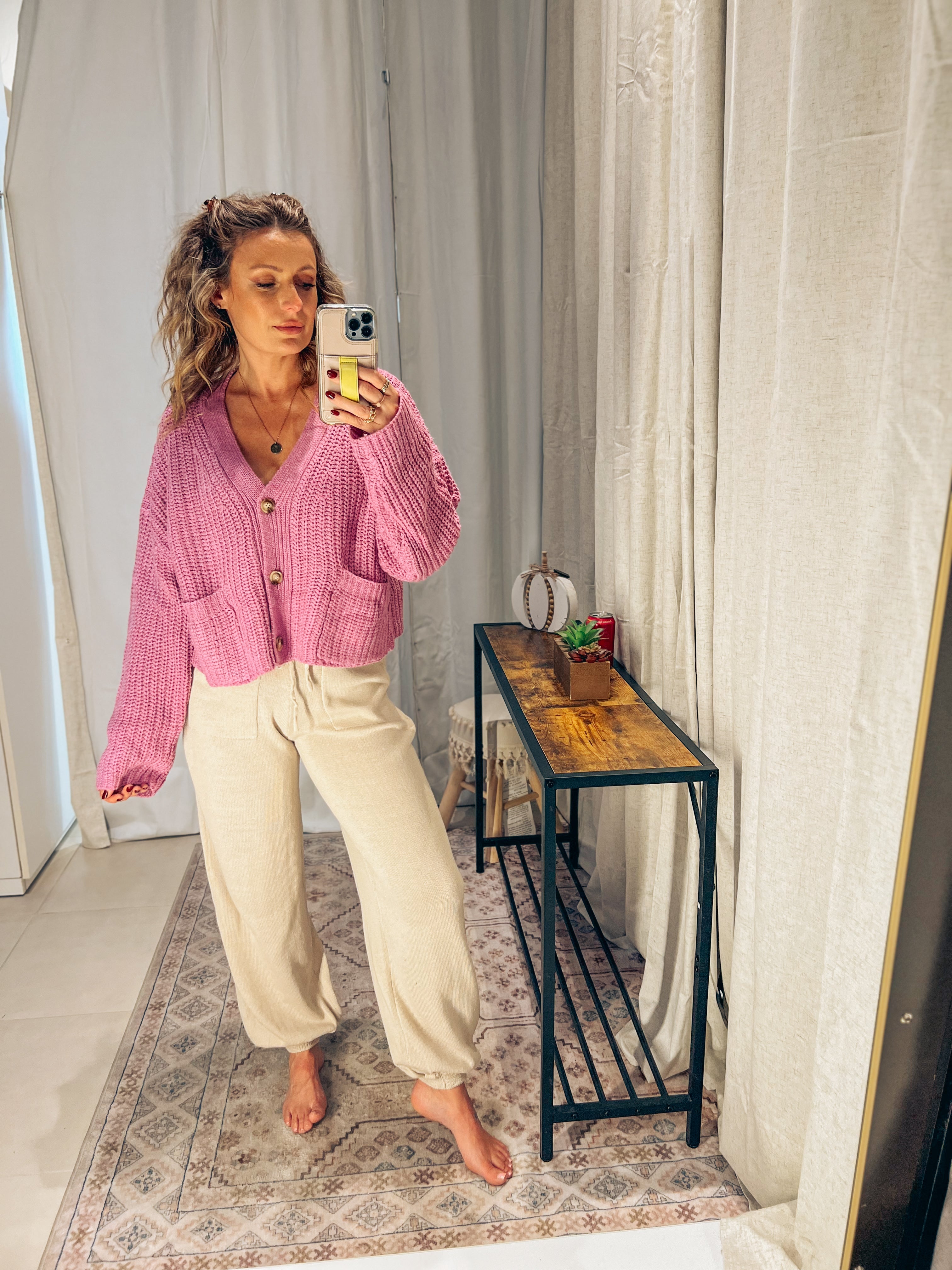 Oversized Ribbed Cardigan:Orchid