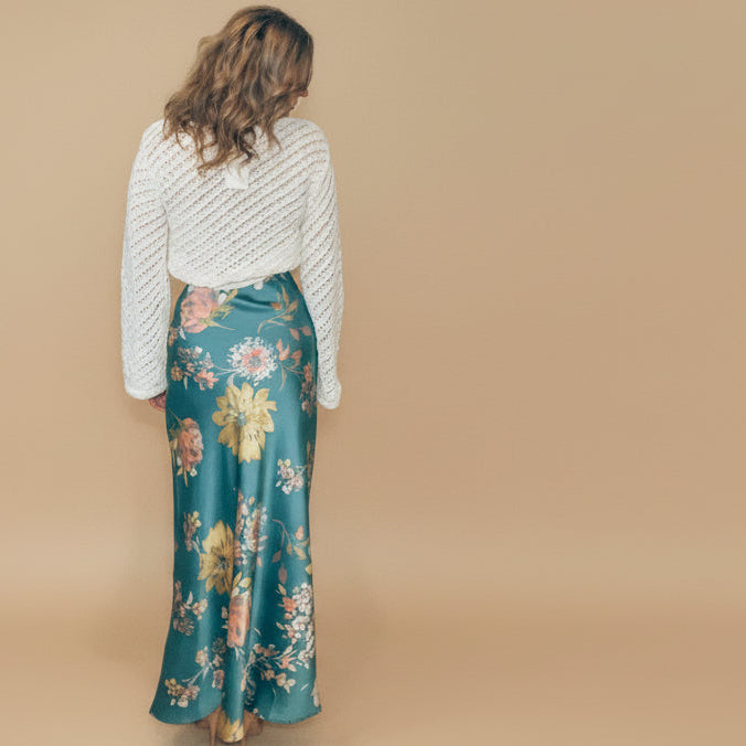 Textured Floral Maxi Skirt:Teal