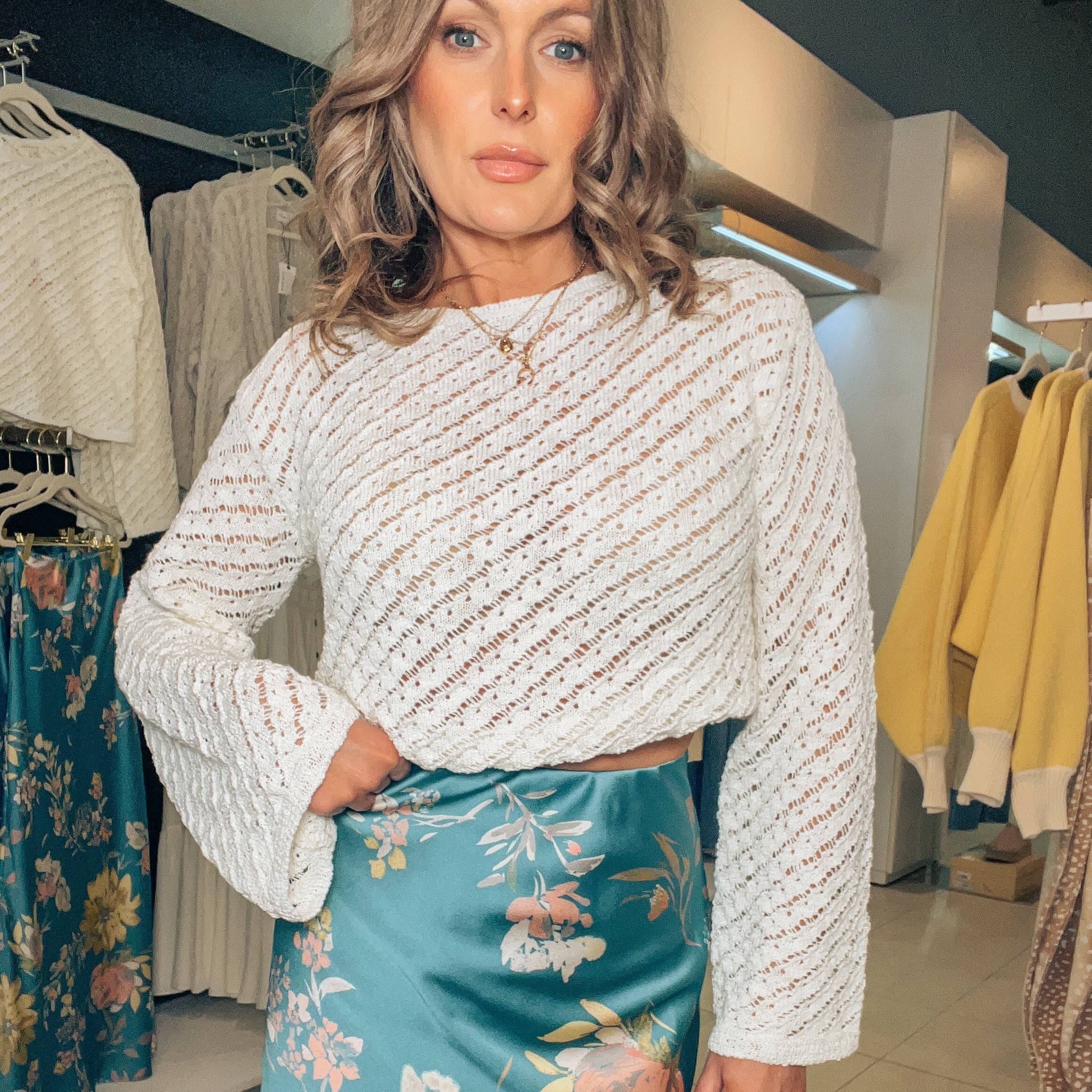 Bell-Sleeve Sweater: Off White