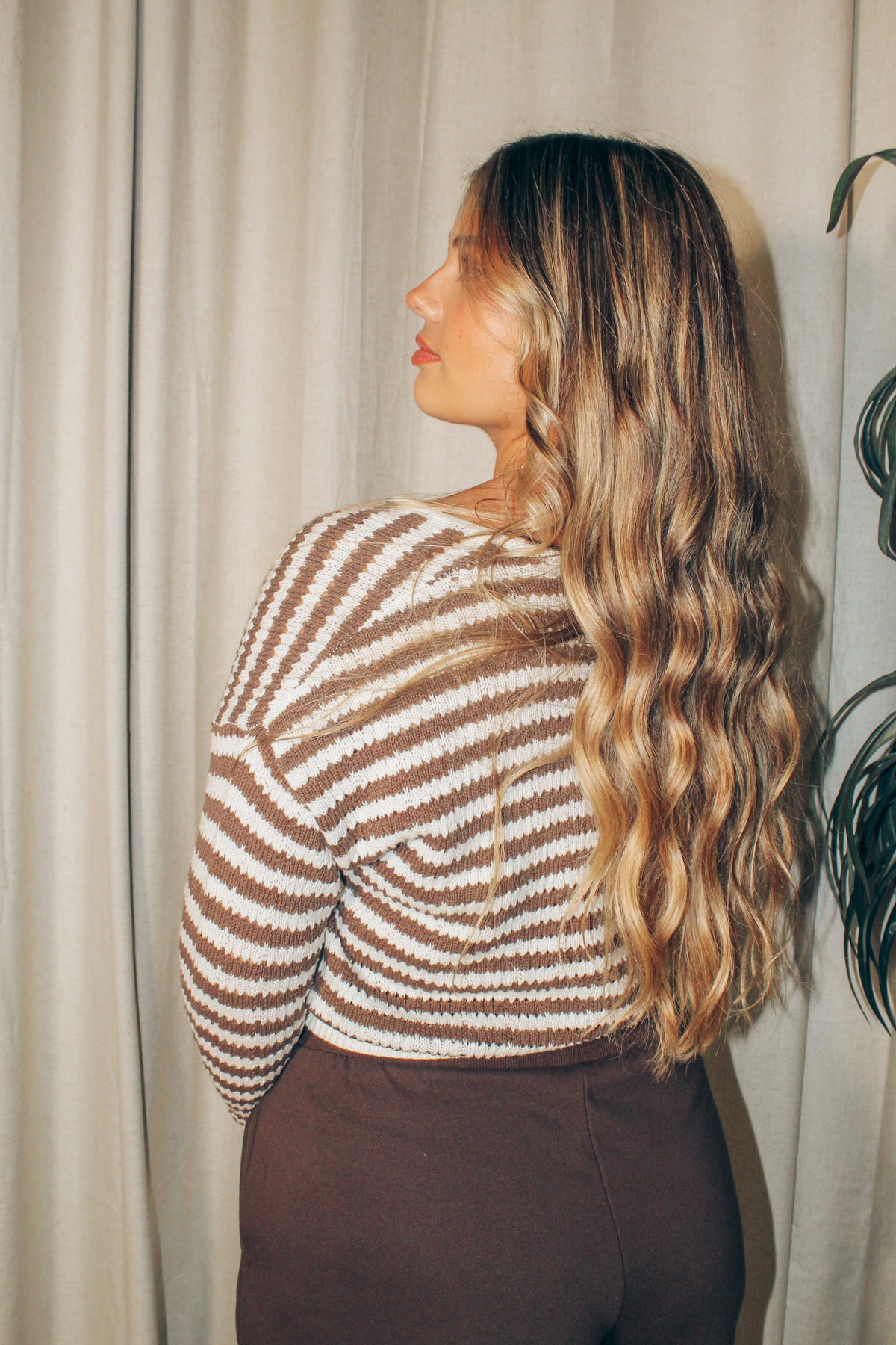 Crochet Knitted Cardigan: Brown/Cream