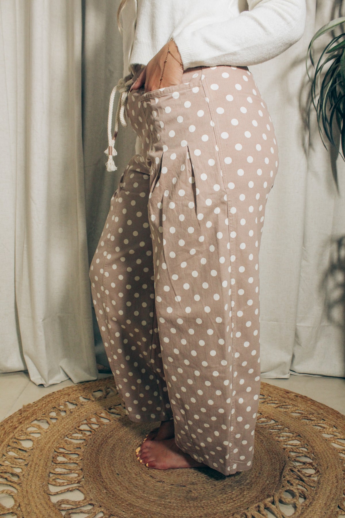 Polka Dot Barrel Pants: Taupe