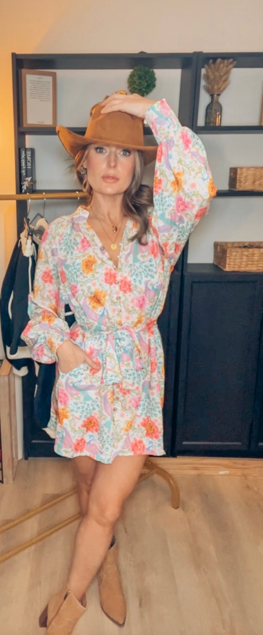 Floral Bubble Sleeve Dress