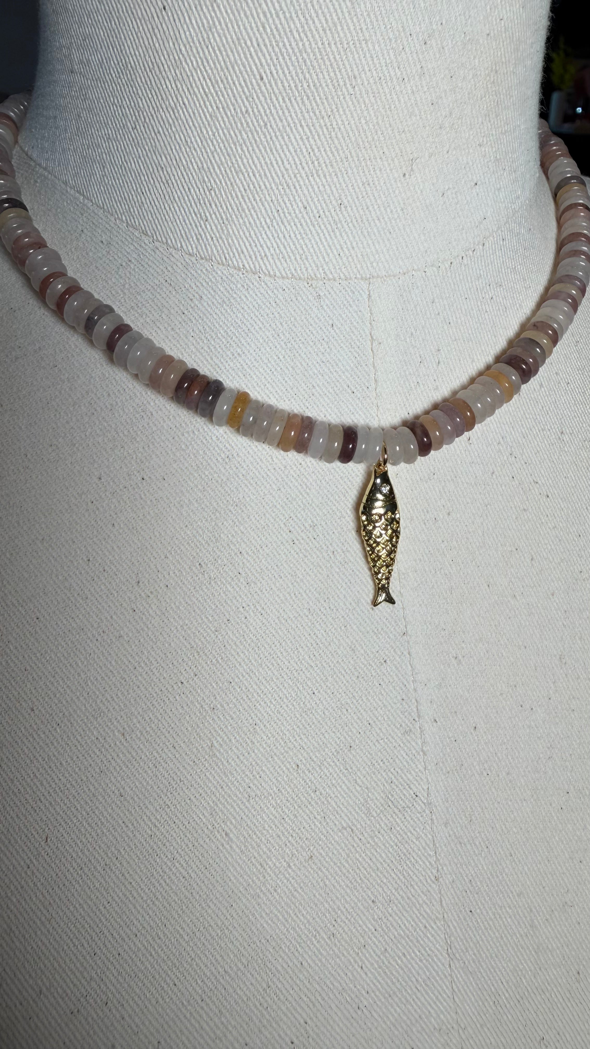 Latte Beaded Fish Necklace