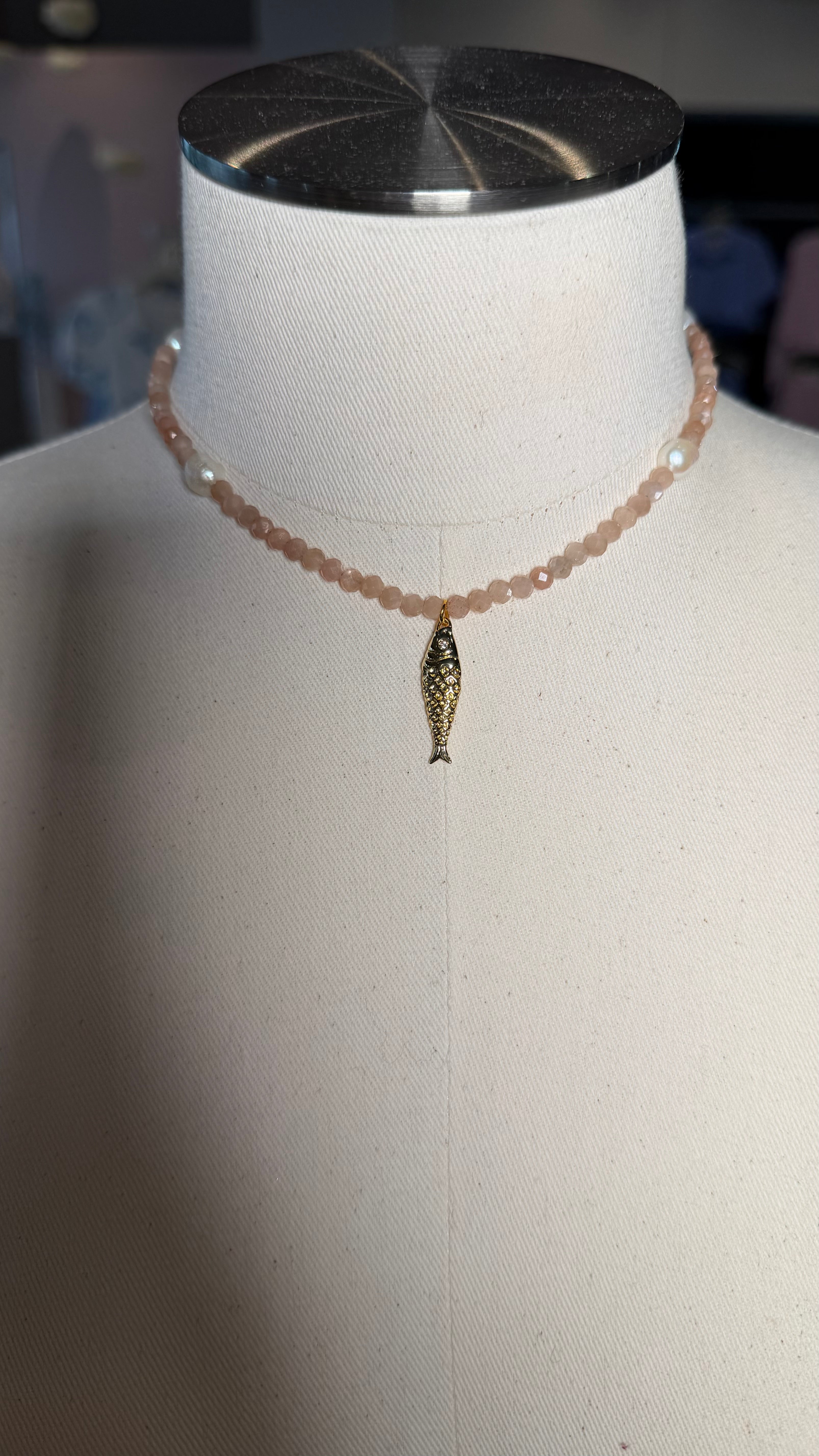 Peachy Rose Fish Necklace