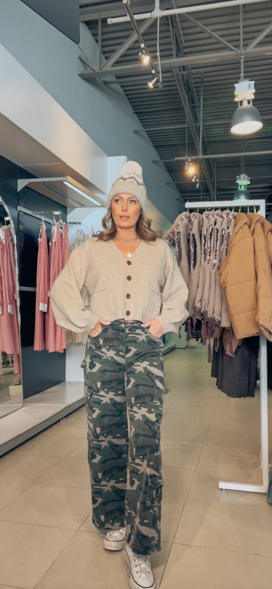 Green Camo Denim Cargo Pants: