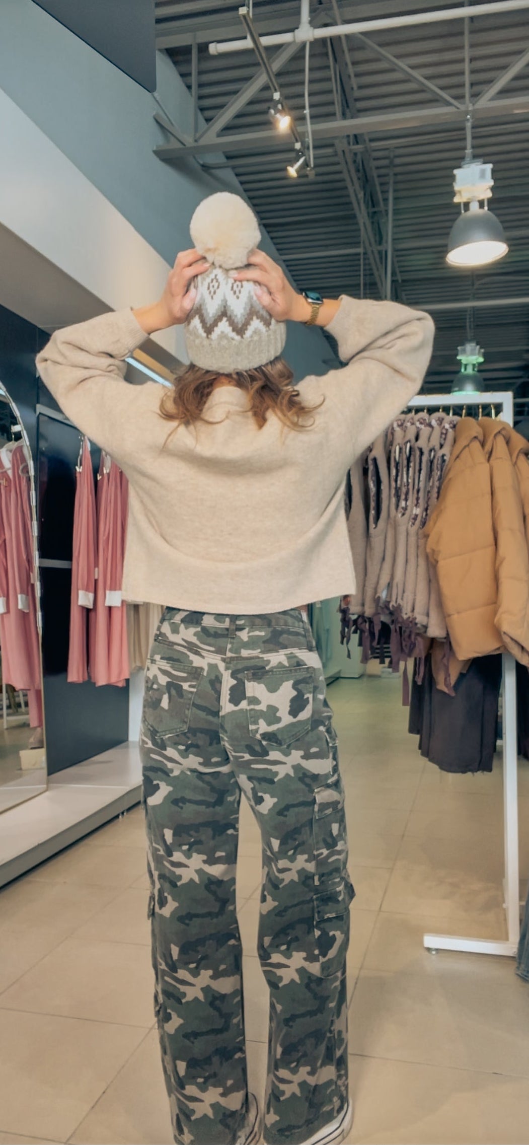 Green Camo Denim Cargo Pants: