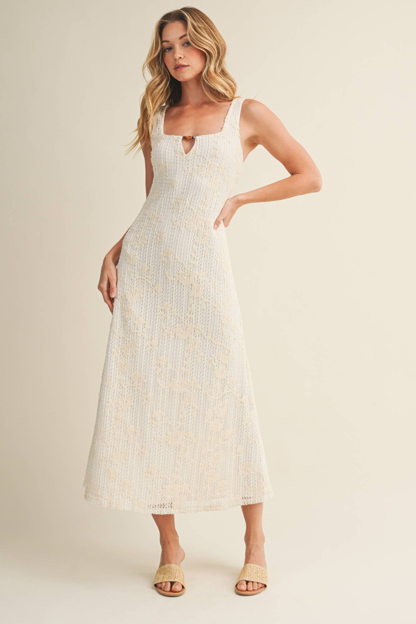 Square Neck Beaded Toggle Knit Dress