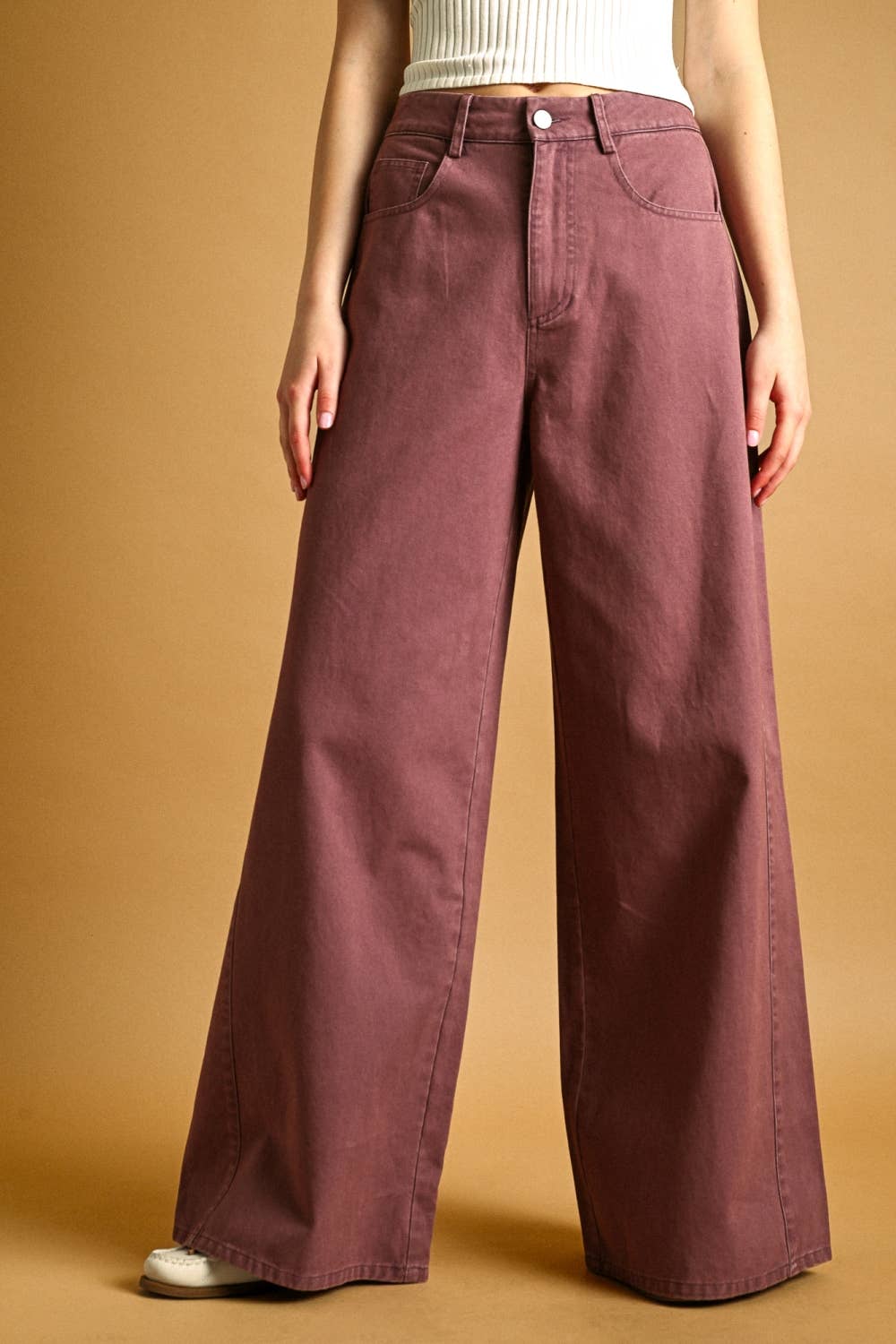 Washed Wide Leg Pants: Plum