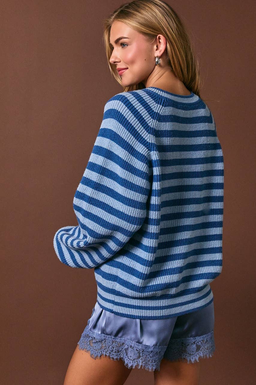 Raglan Striped Cardigan: Blue