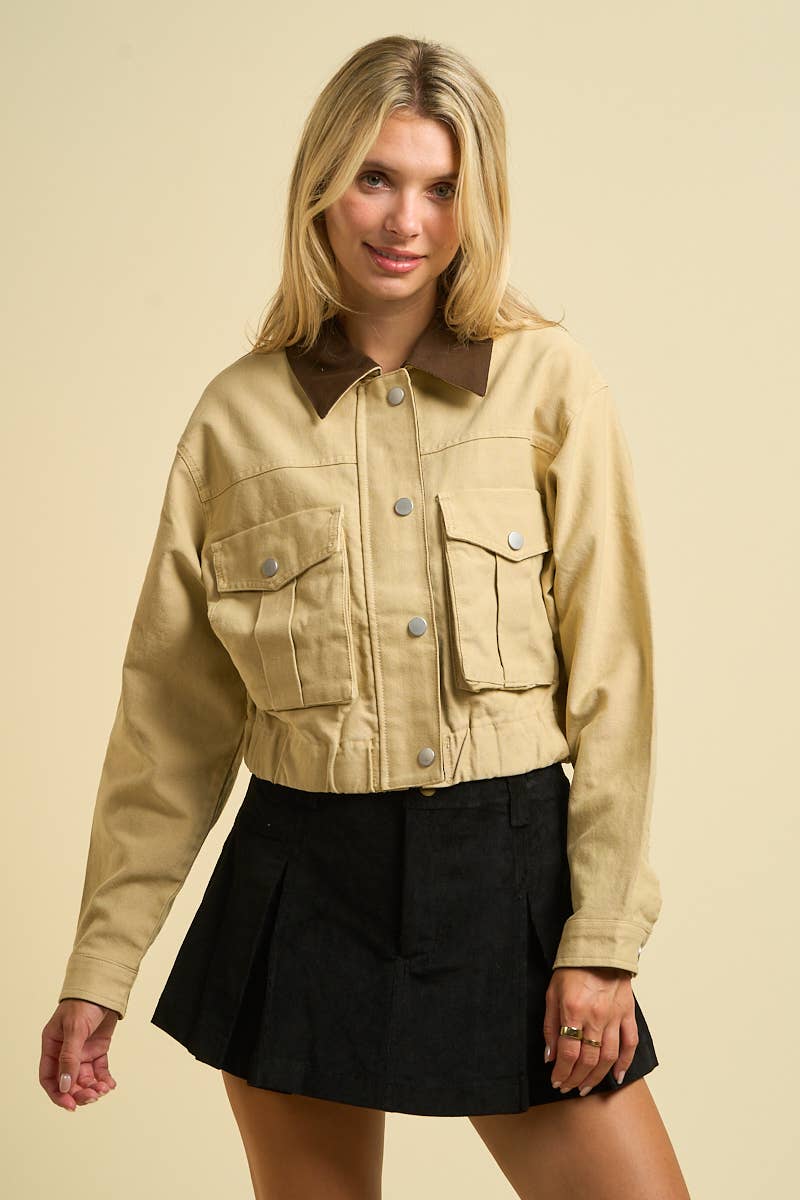 Contrast Utility Jacket: Khaki