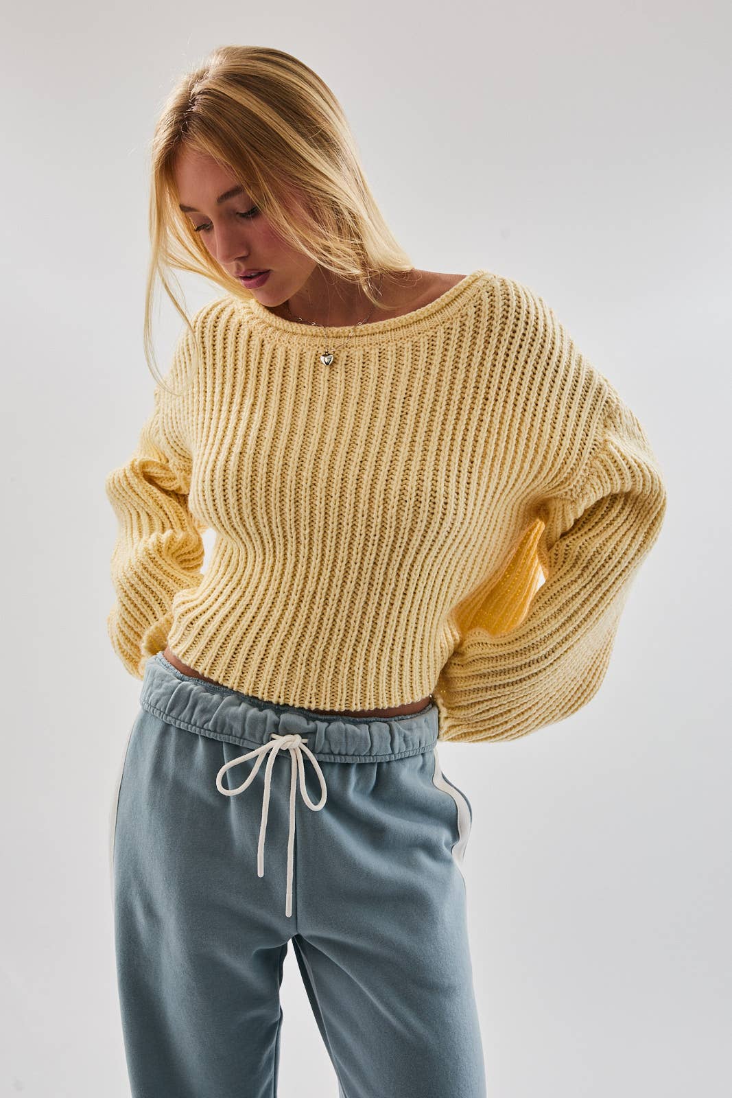 Boat Neck Chunky Sweater: Dusty Blue