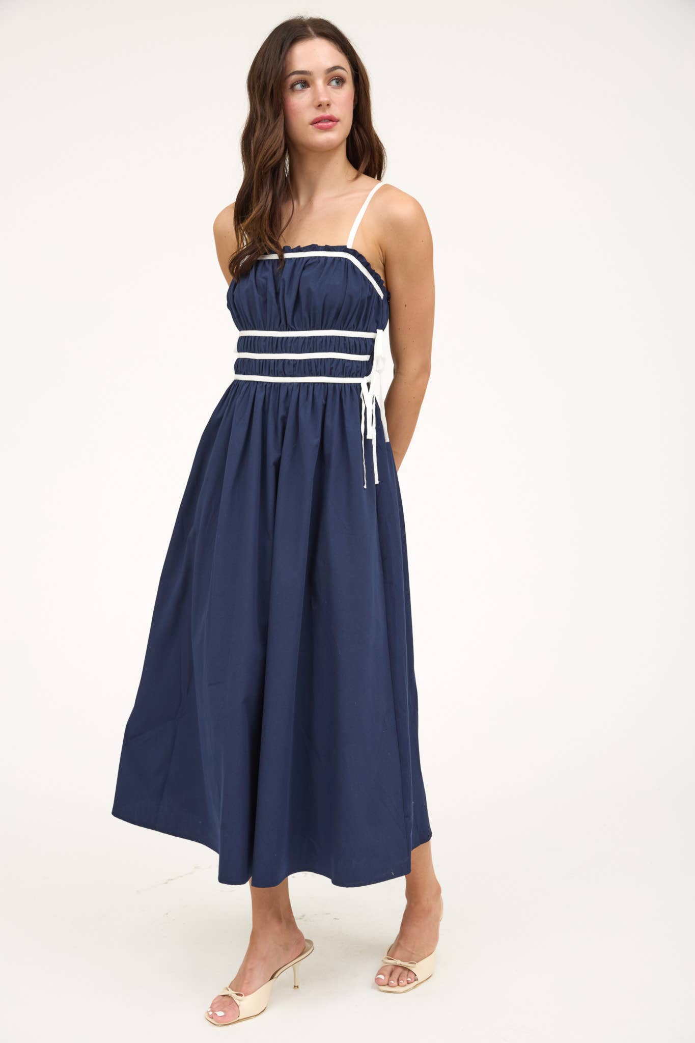 Ruched Midi Dress- Navy