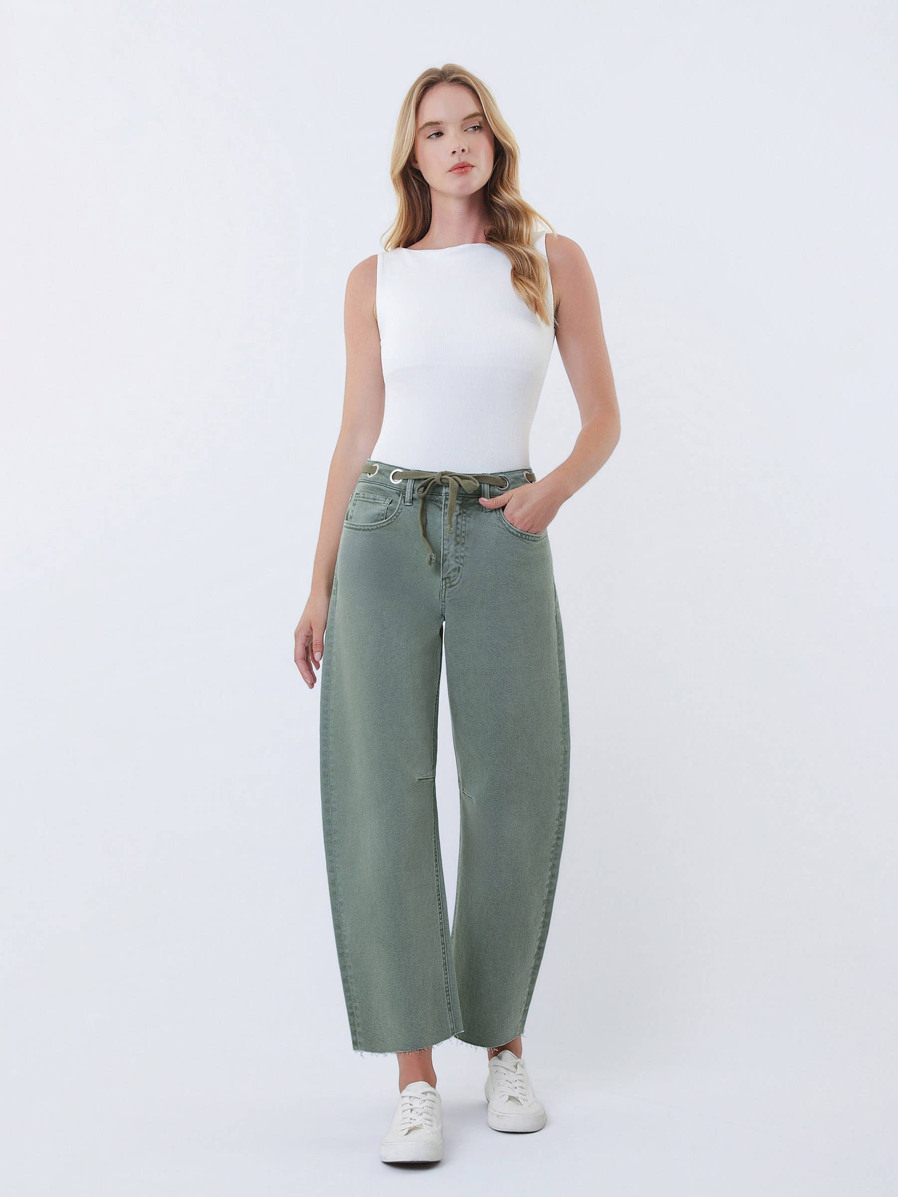 Drawstring WB Jeans: Olive