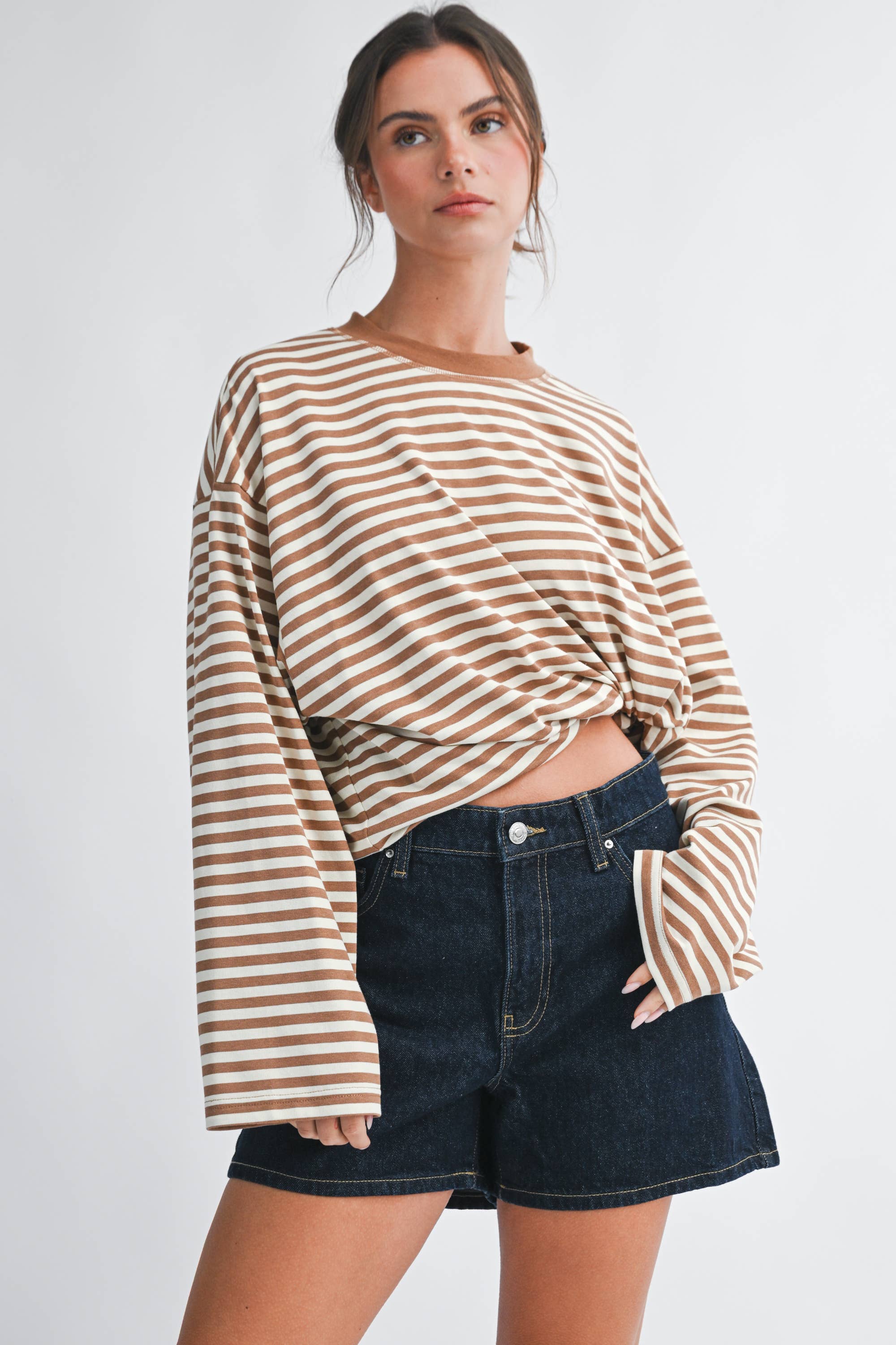 Oversized Stripe Top: Latte