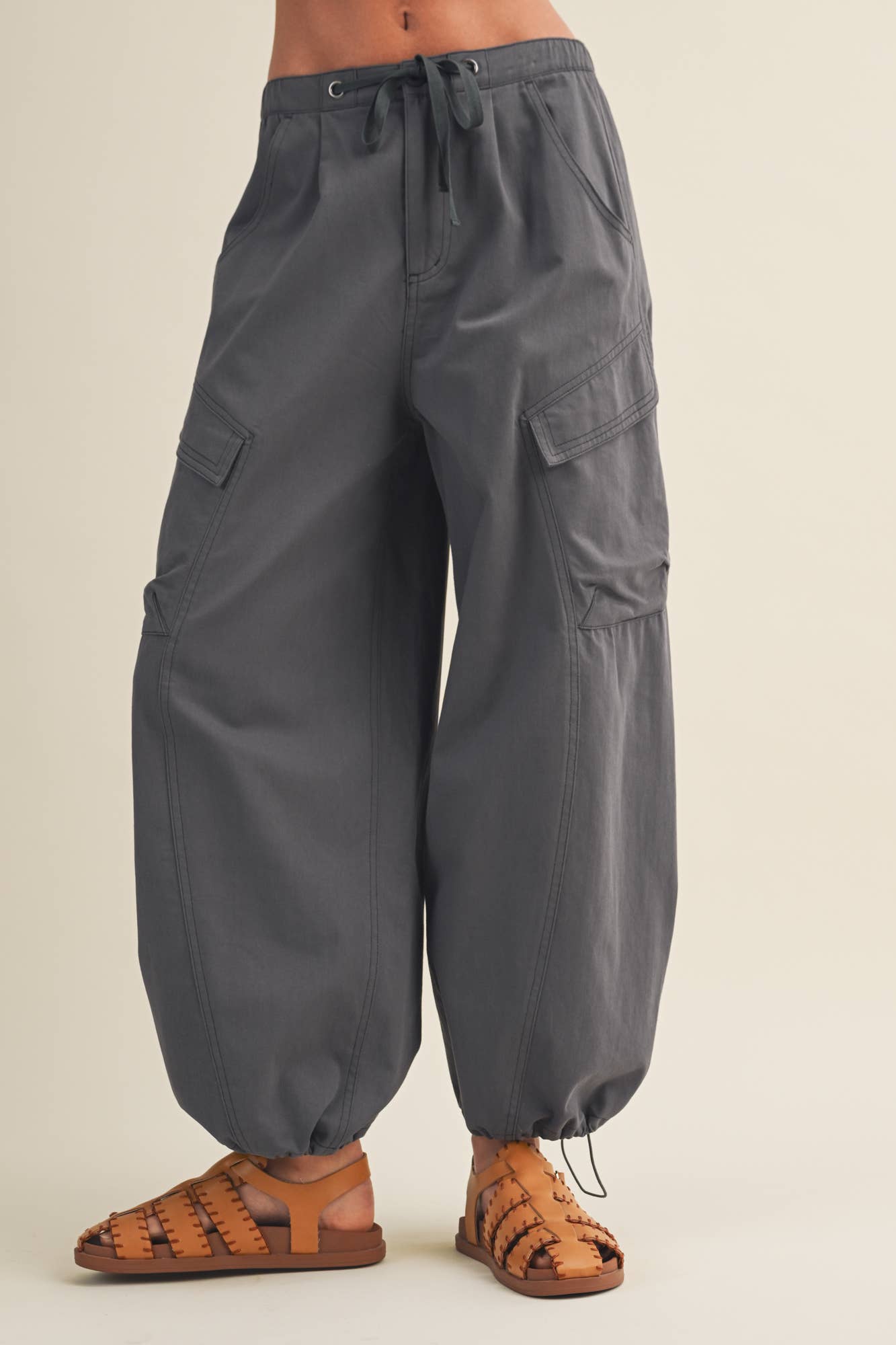 Voluminous Cargo Pants: Washed Navy