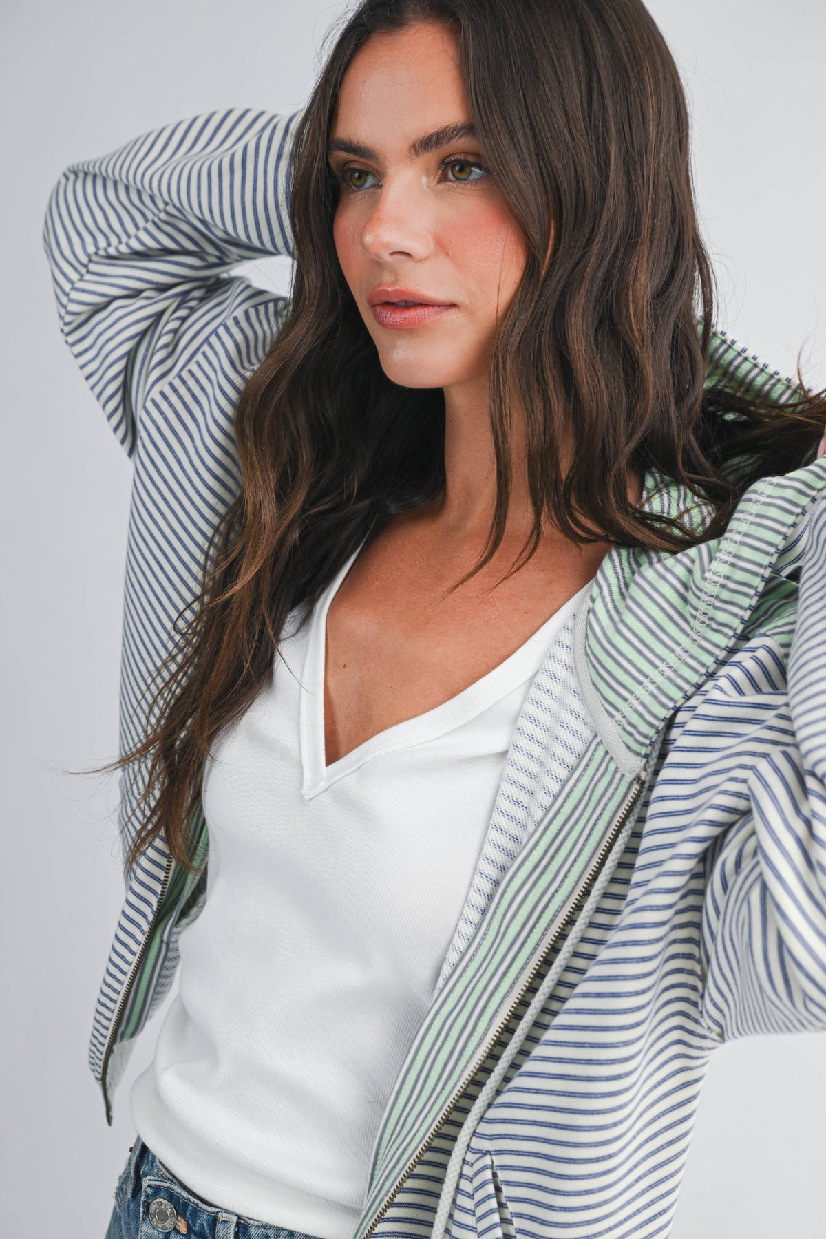 Striped Zip Hoodie: Blue