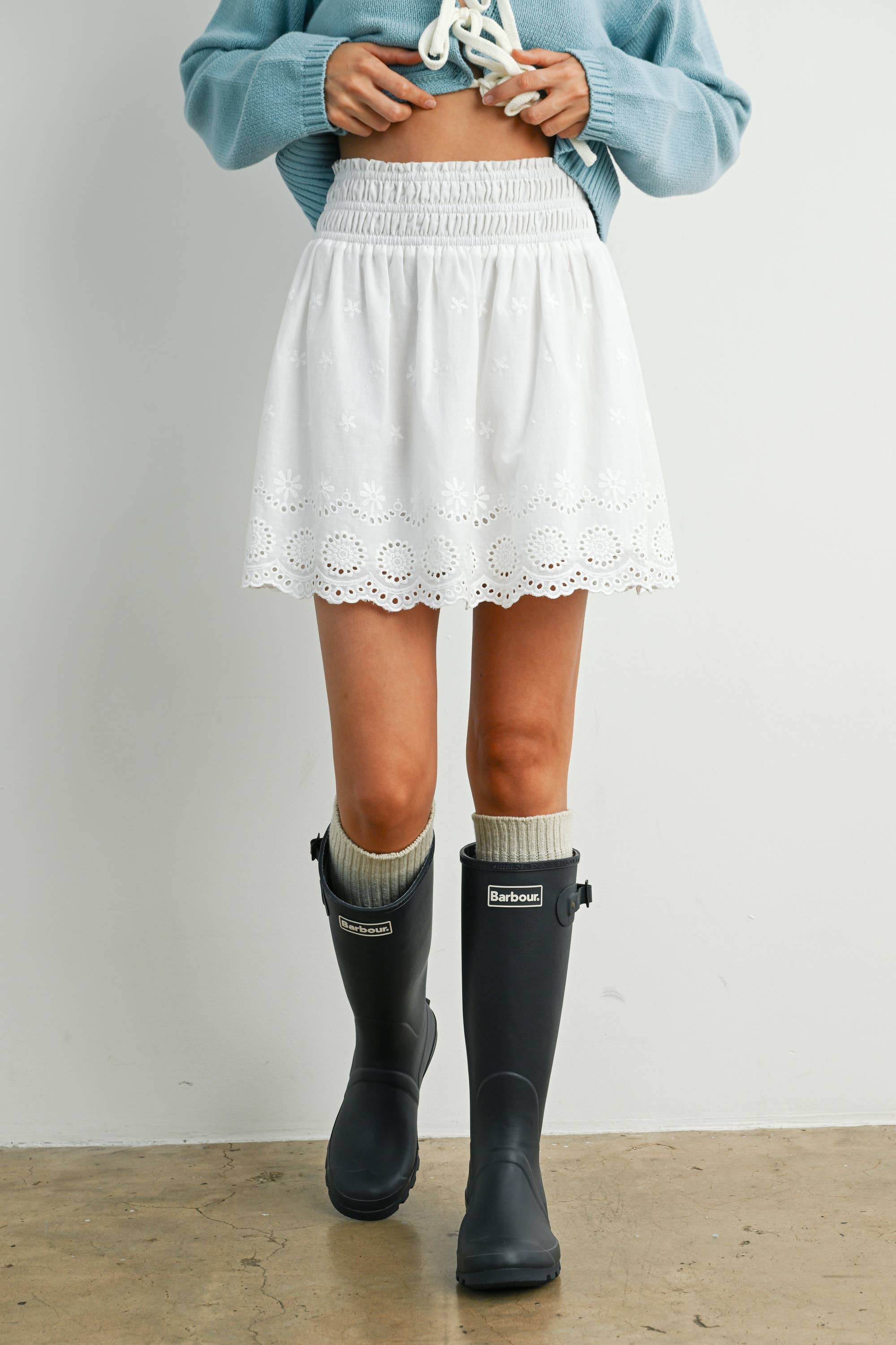 Ruffle Smocked Skirt: White