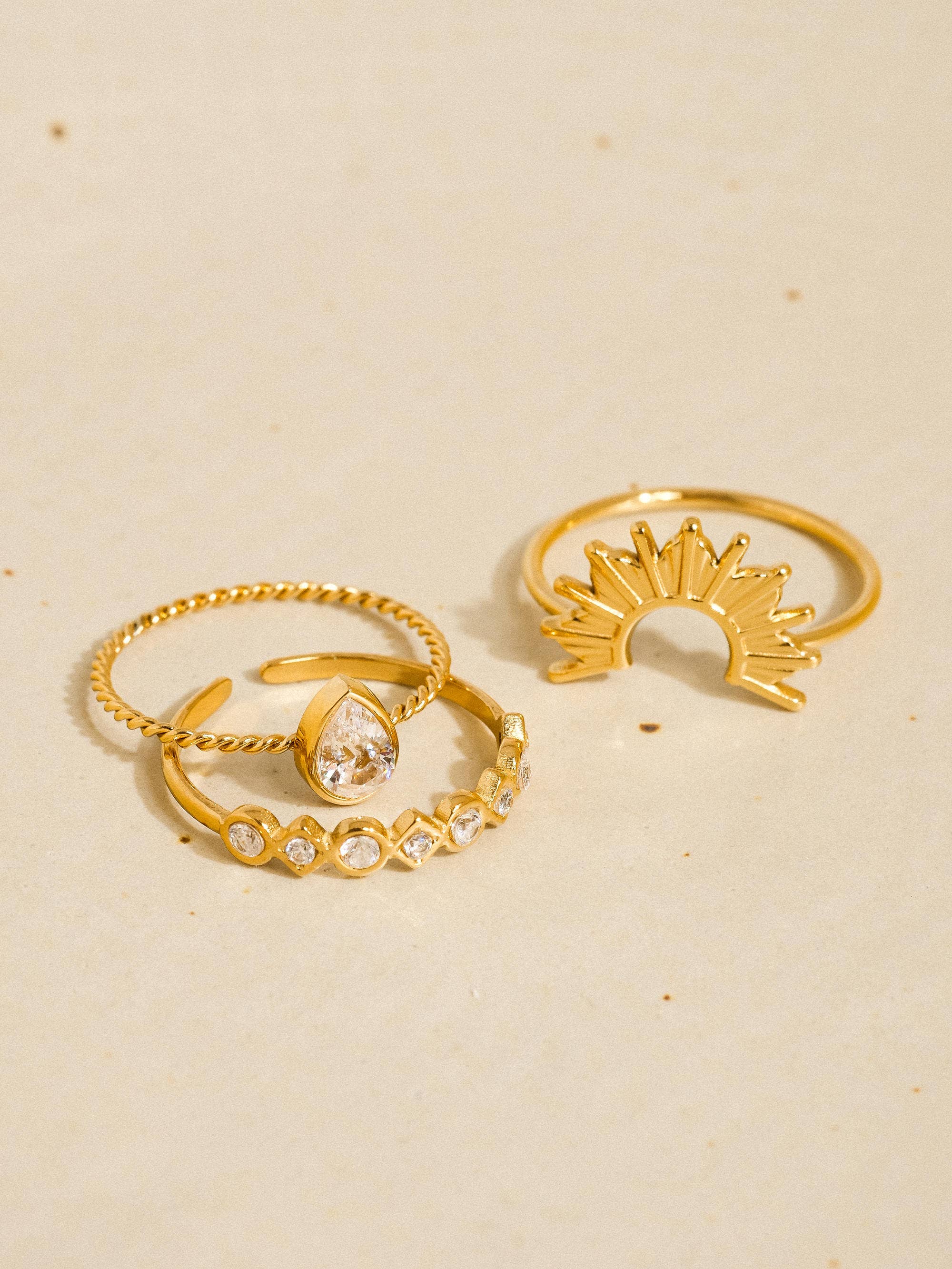 Françoise 18K Gold Sun Stone CZ Layered Ring