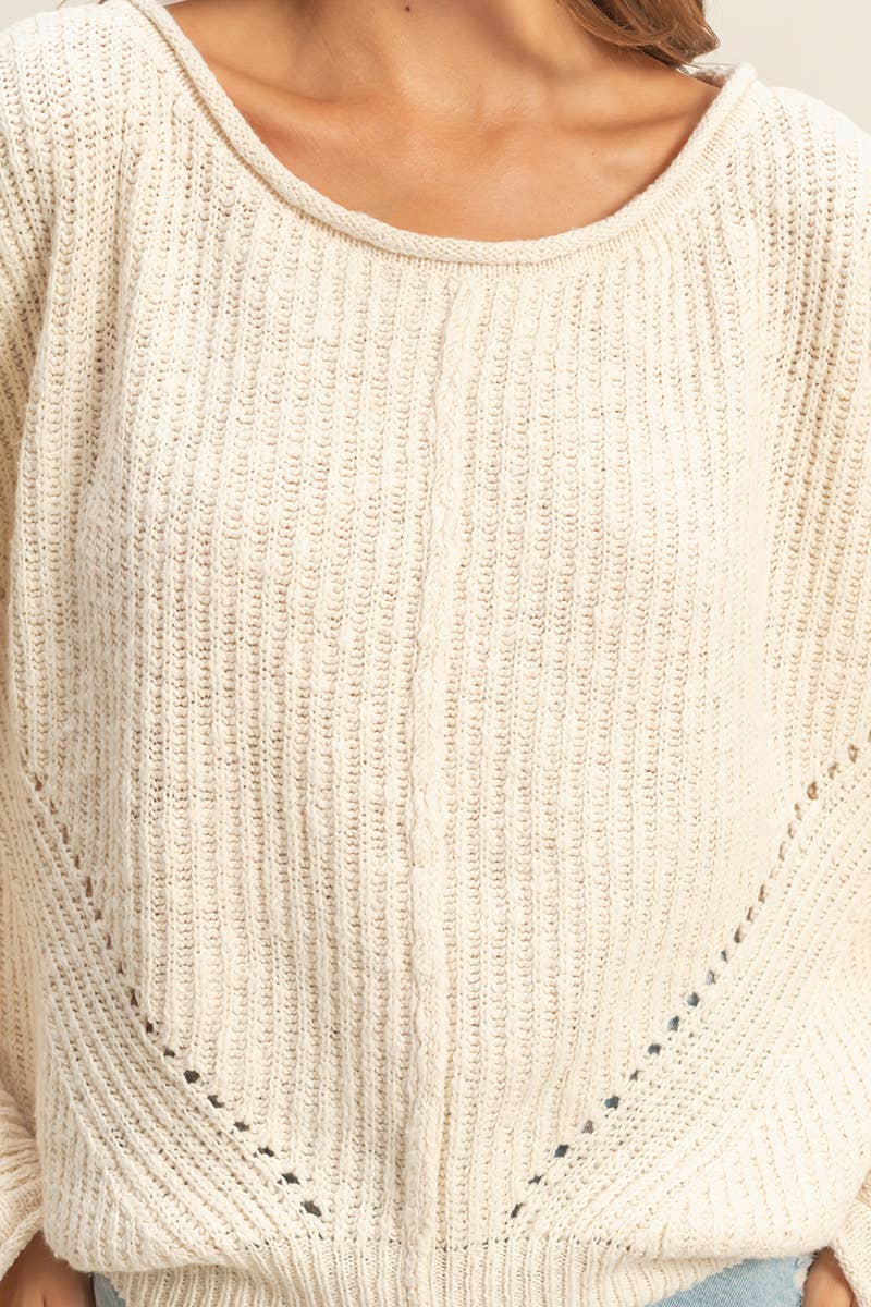 Ribbed Drop Sleeve Sweater:Cream