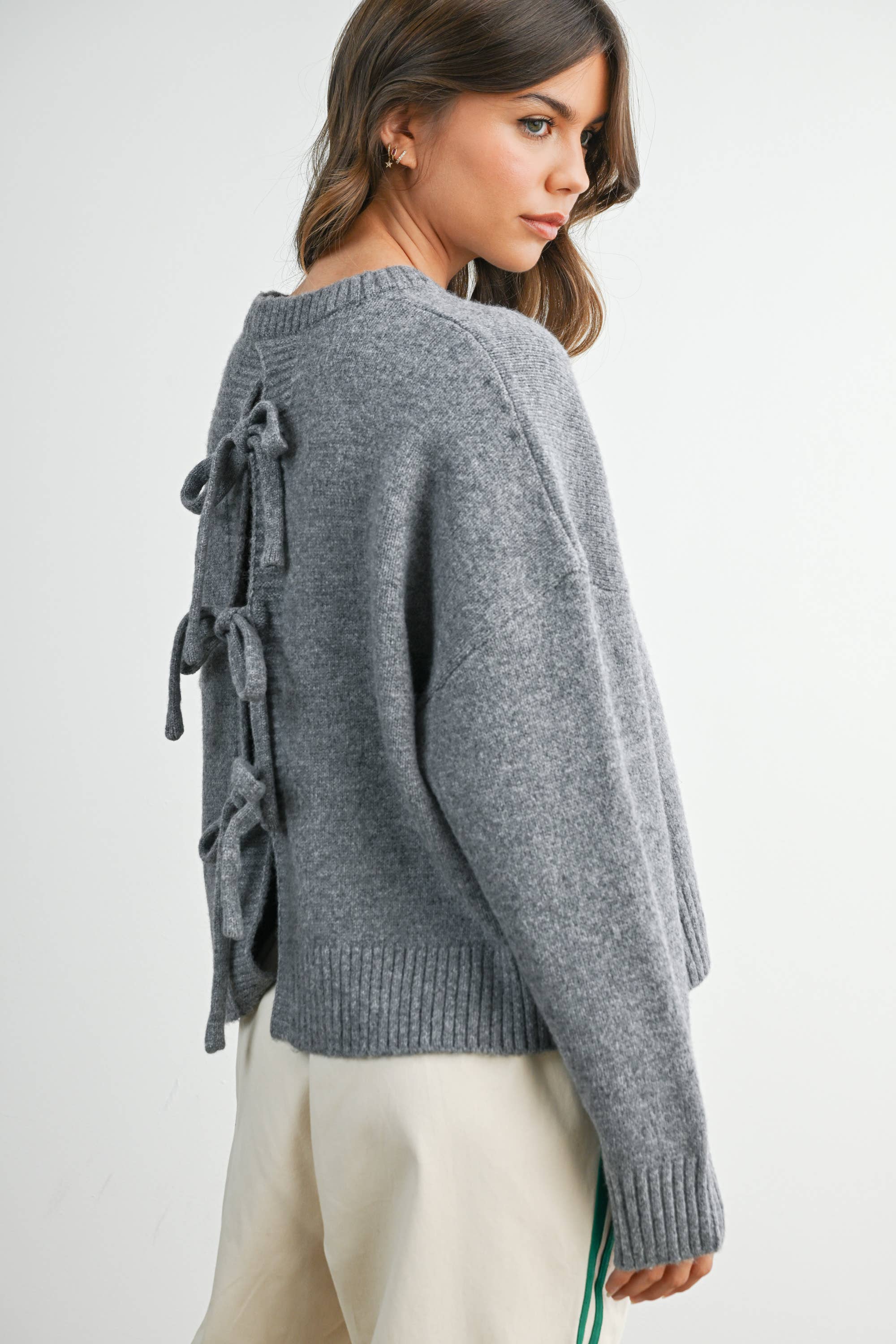 Chic Tie-back Sweater:Taupe