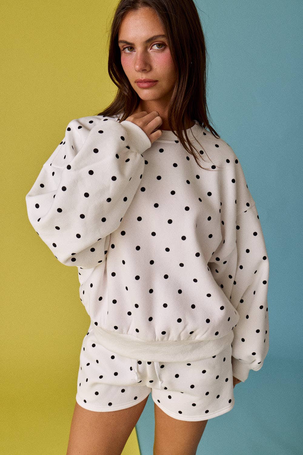Polka Dot Fleece Set: White/Black