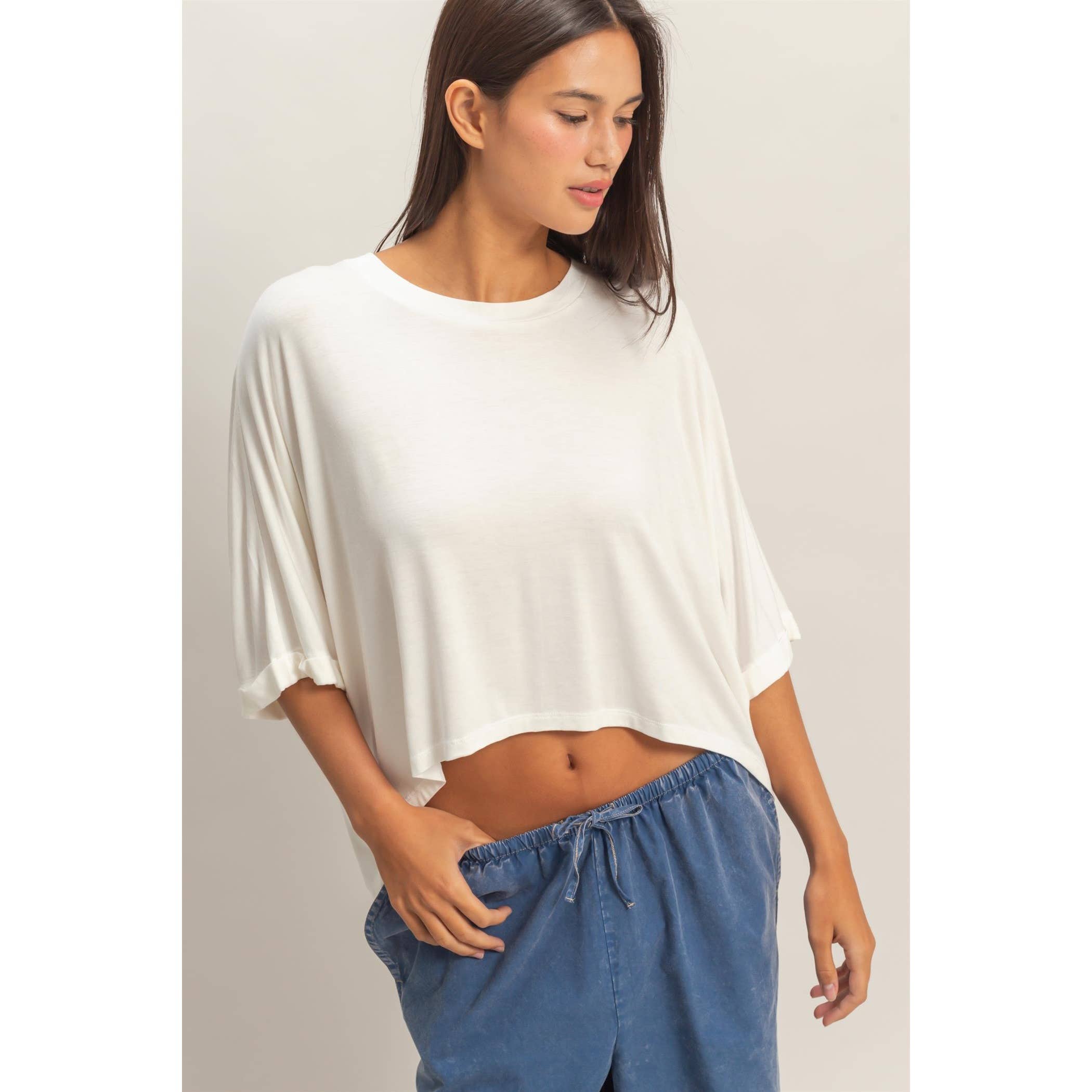 Batwing Sleeve Top: Off White