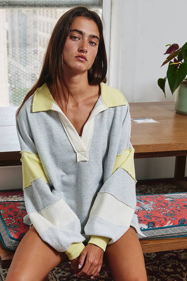 Yellow Collared Color-Block Top: