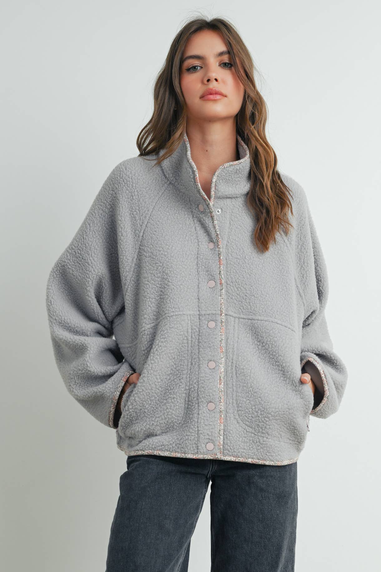 Fall Cozy Sherpa Fleece Jacket: Grey