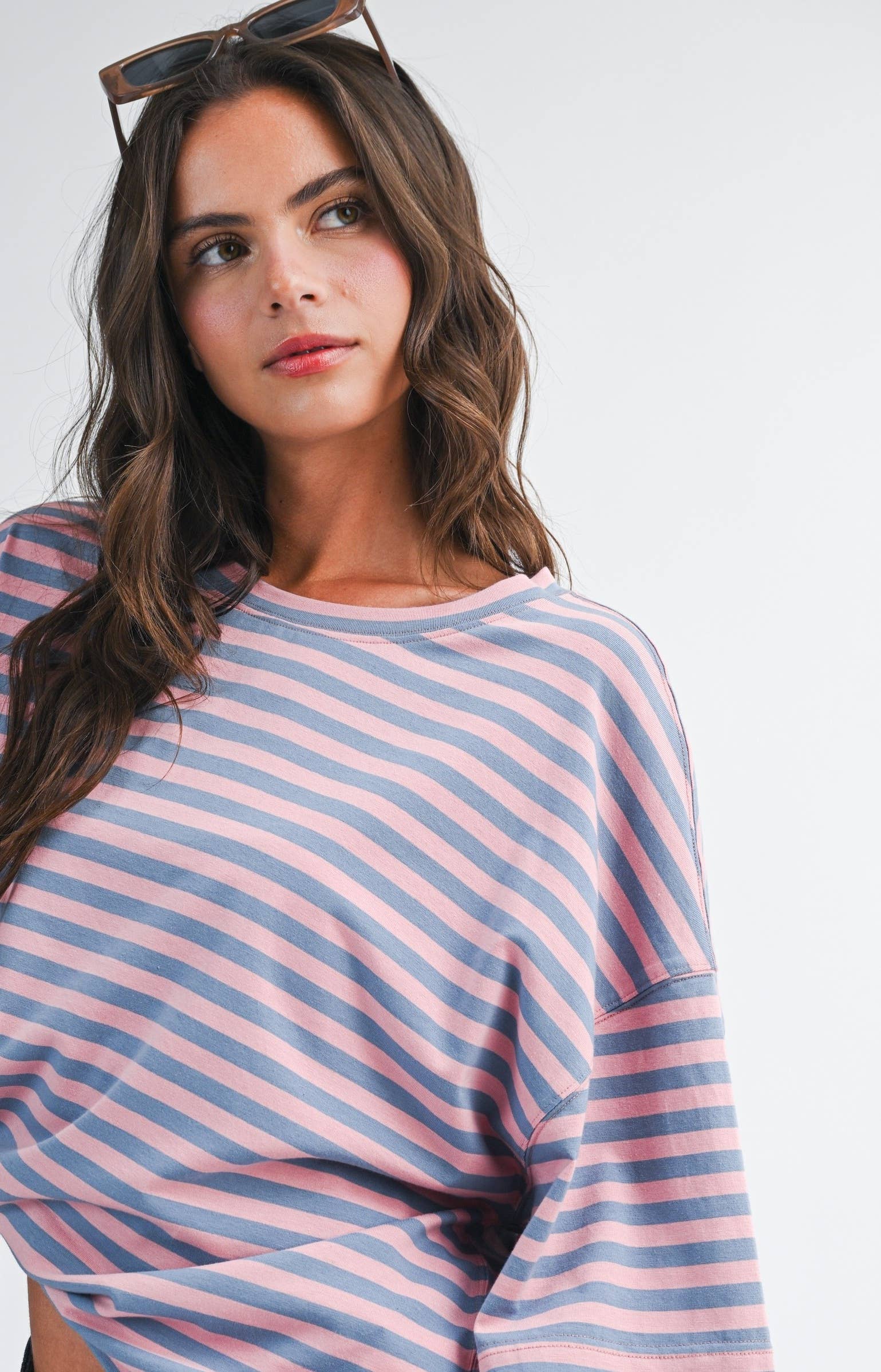 Yarn-Dyed Oversized Tee: Rose