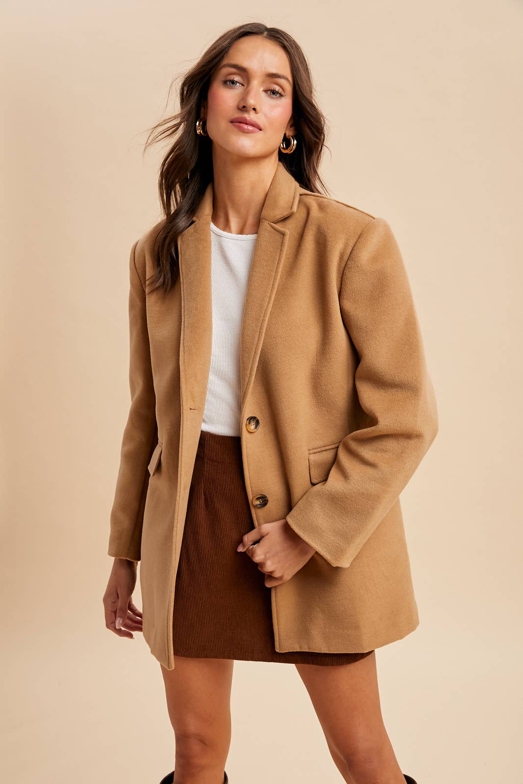 Oversized Longline Blazer: Fawn