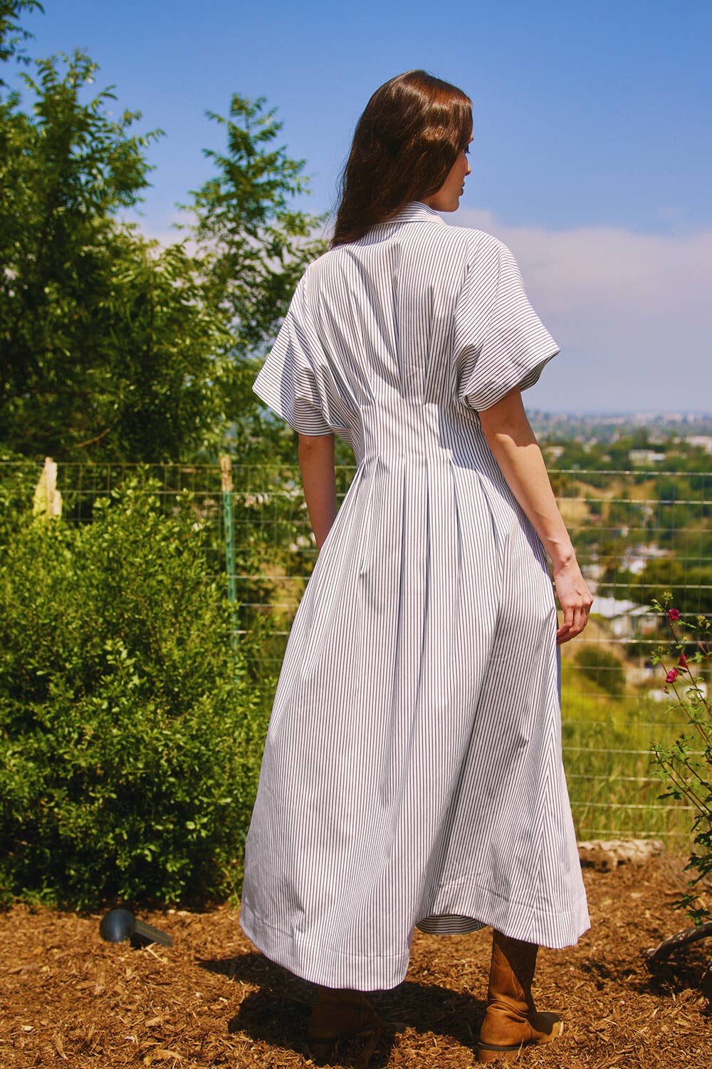 Pin-stripe Midi Dress:Ivory/Black