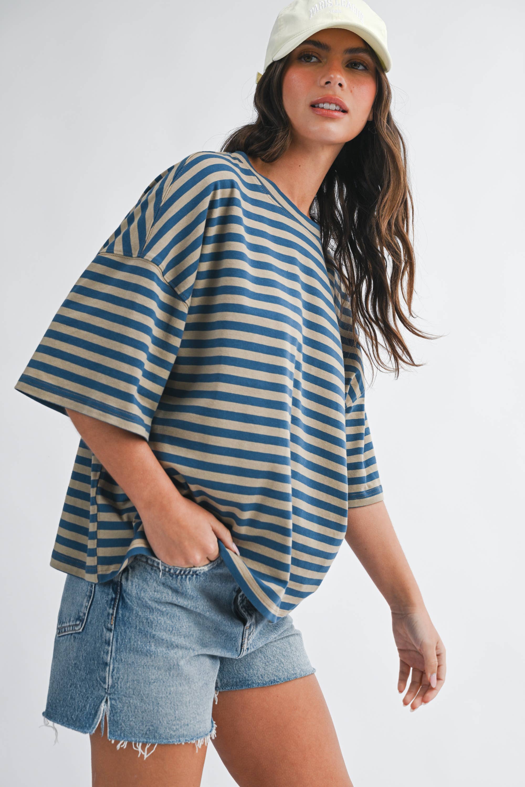 Stripe Boyfriend Tee: Tan