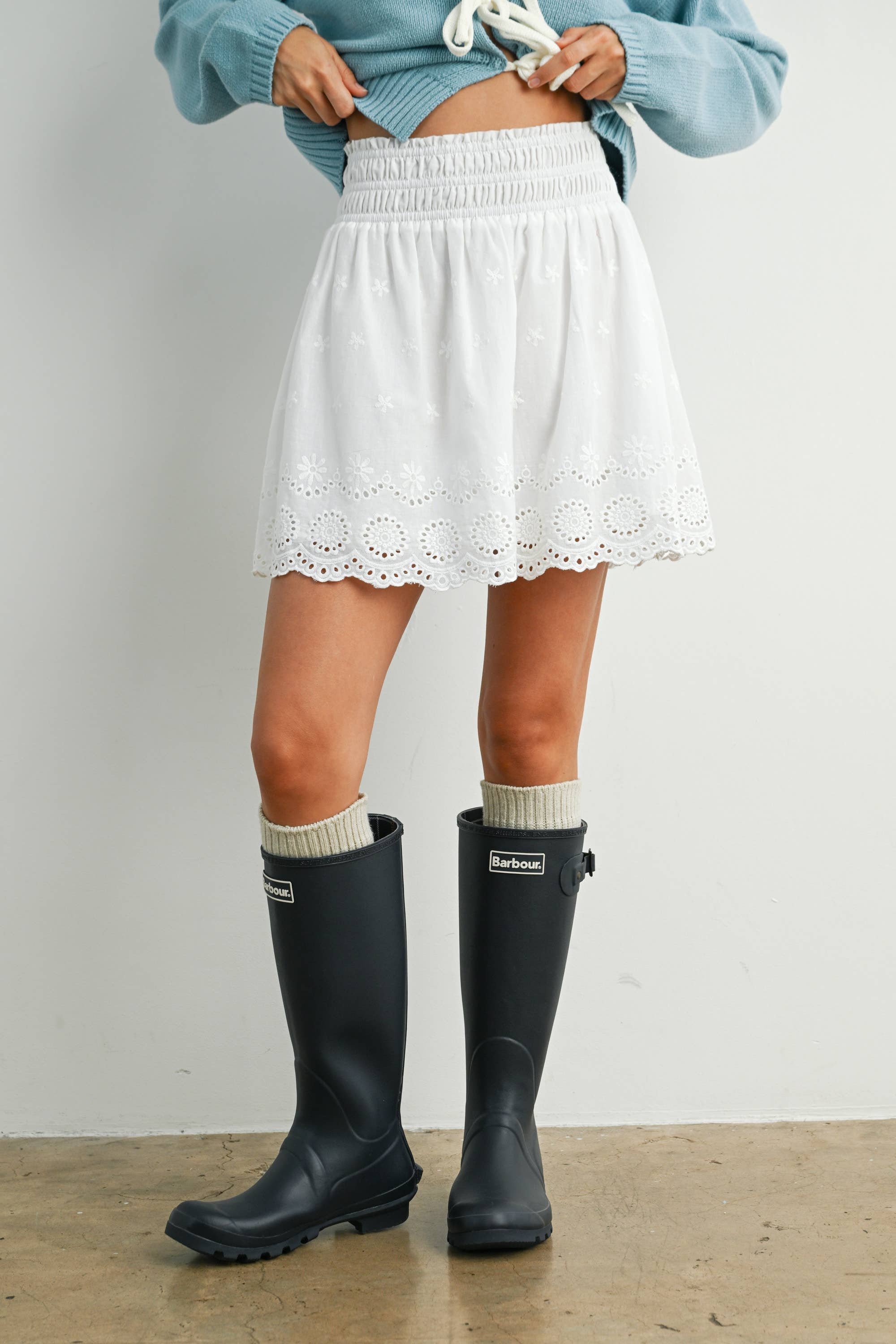 Ruffle Smocked Skirt: White