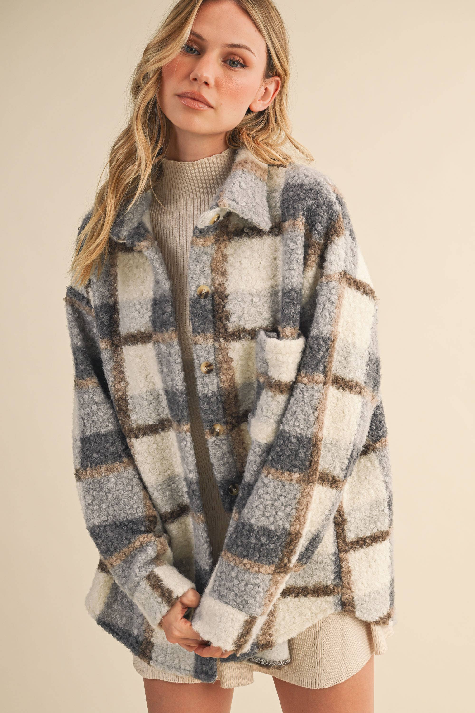 Teddy Oversized Shacket: Grey