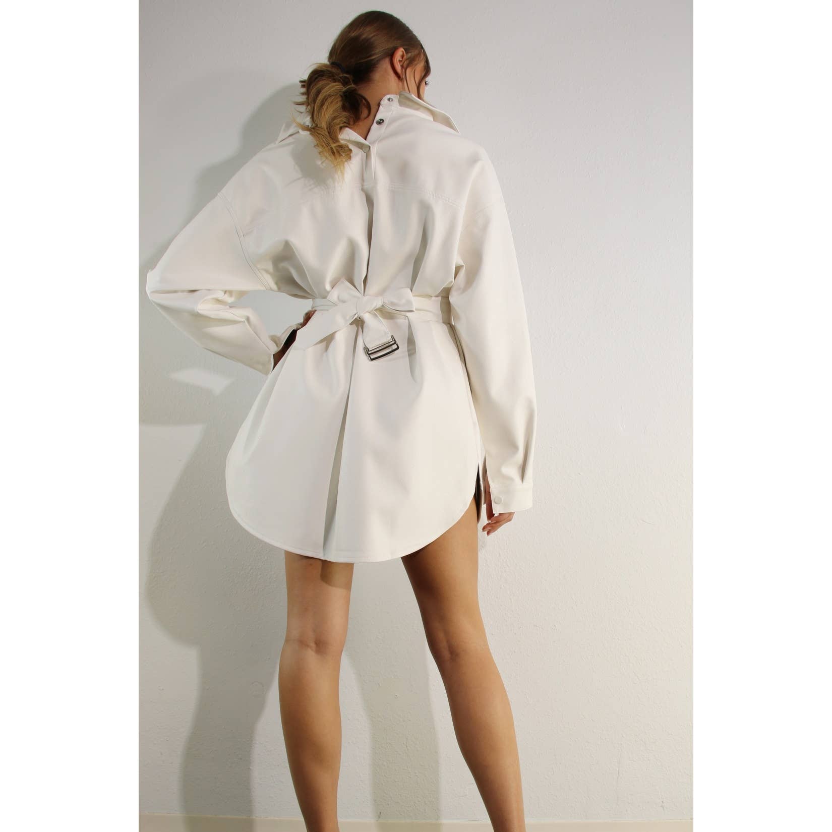 Faux Leather Belted Dress