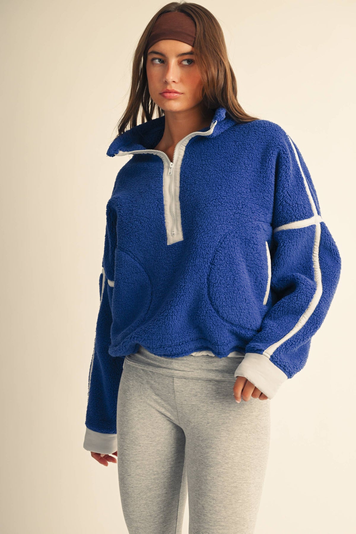 Contrast Trim Fleece Half-Zip: Cobalt