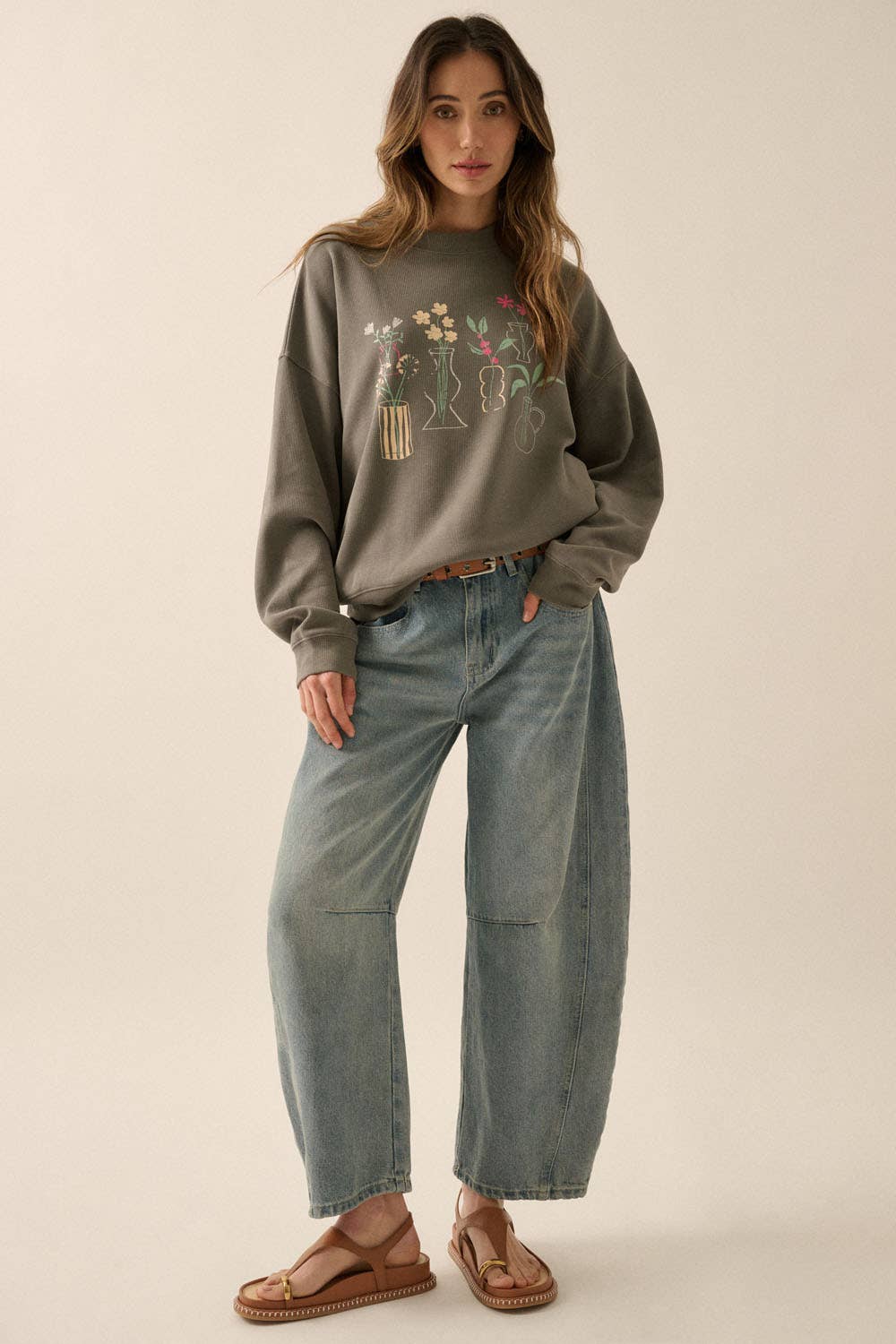 Floral Vases Graphic Top: Charcoal
