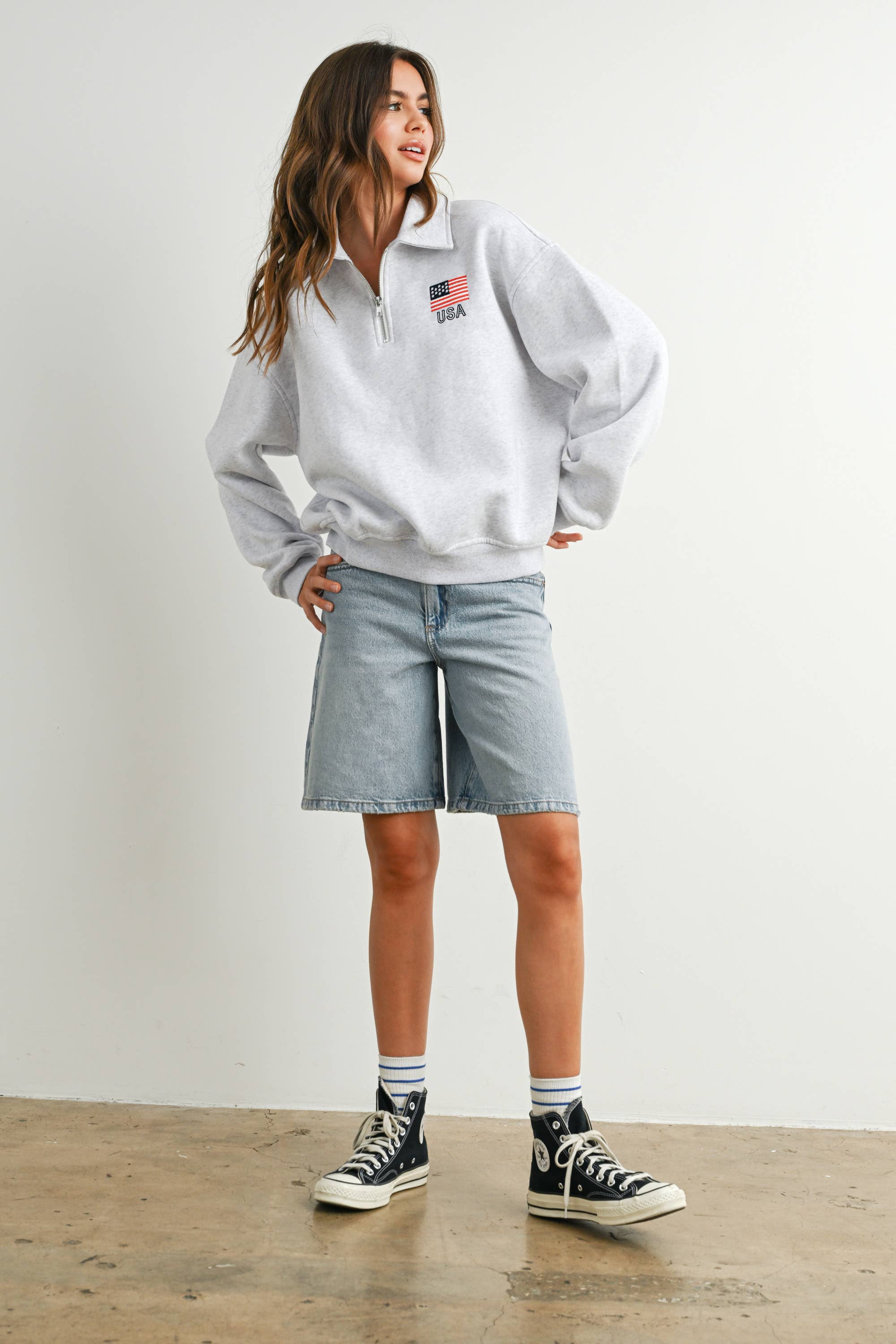 USA Collared Quarter-Zip Top: Grey