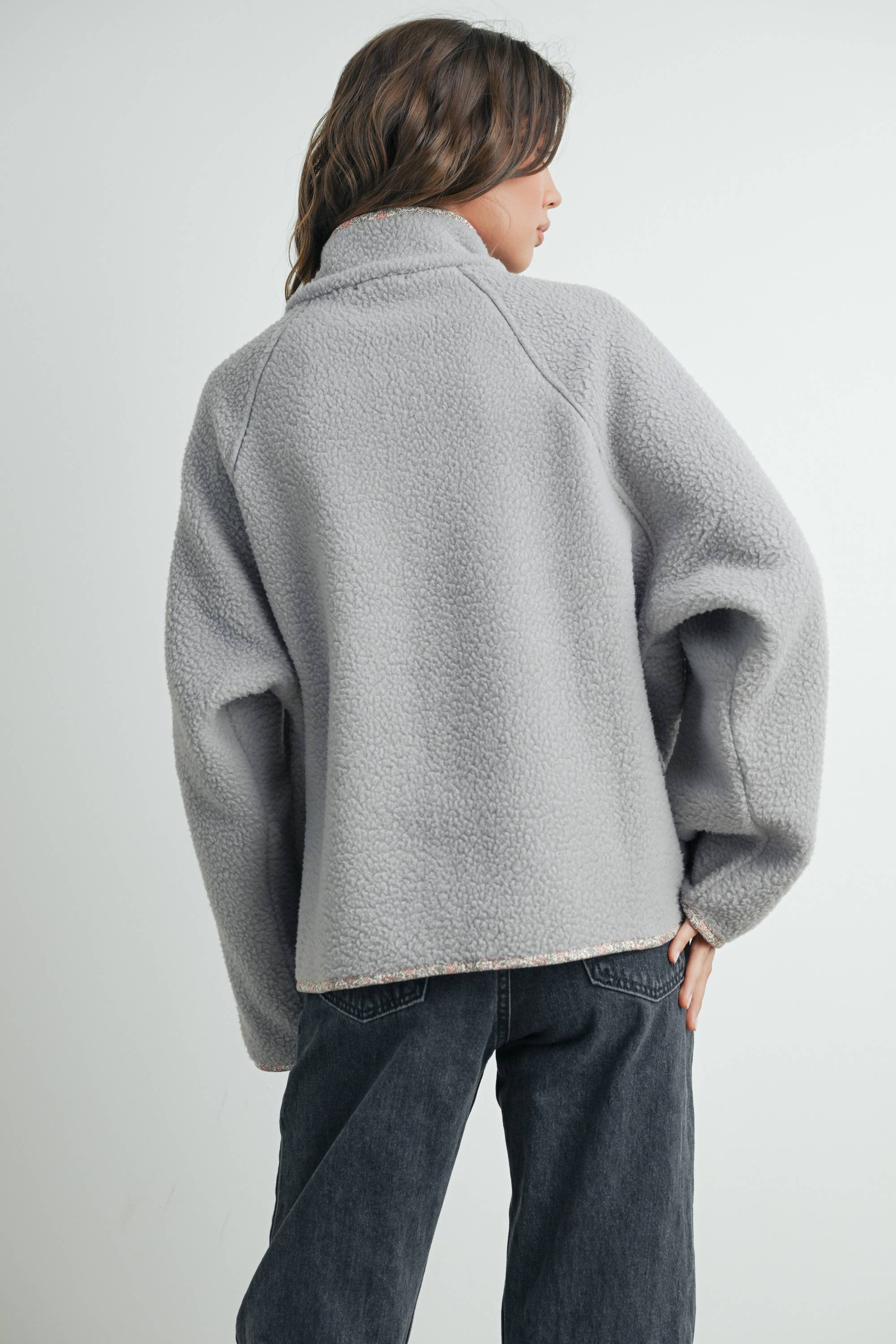Fall Cozy Sherpa Fleece Jacket: Grey