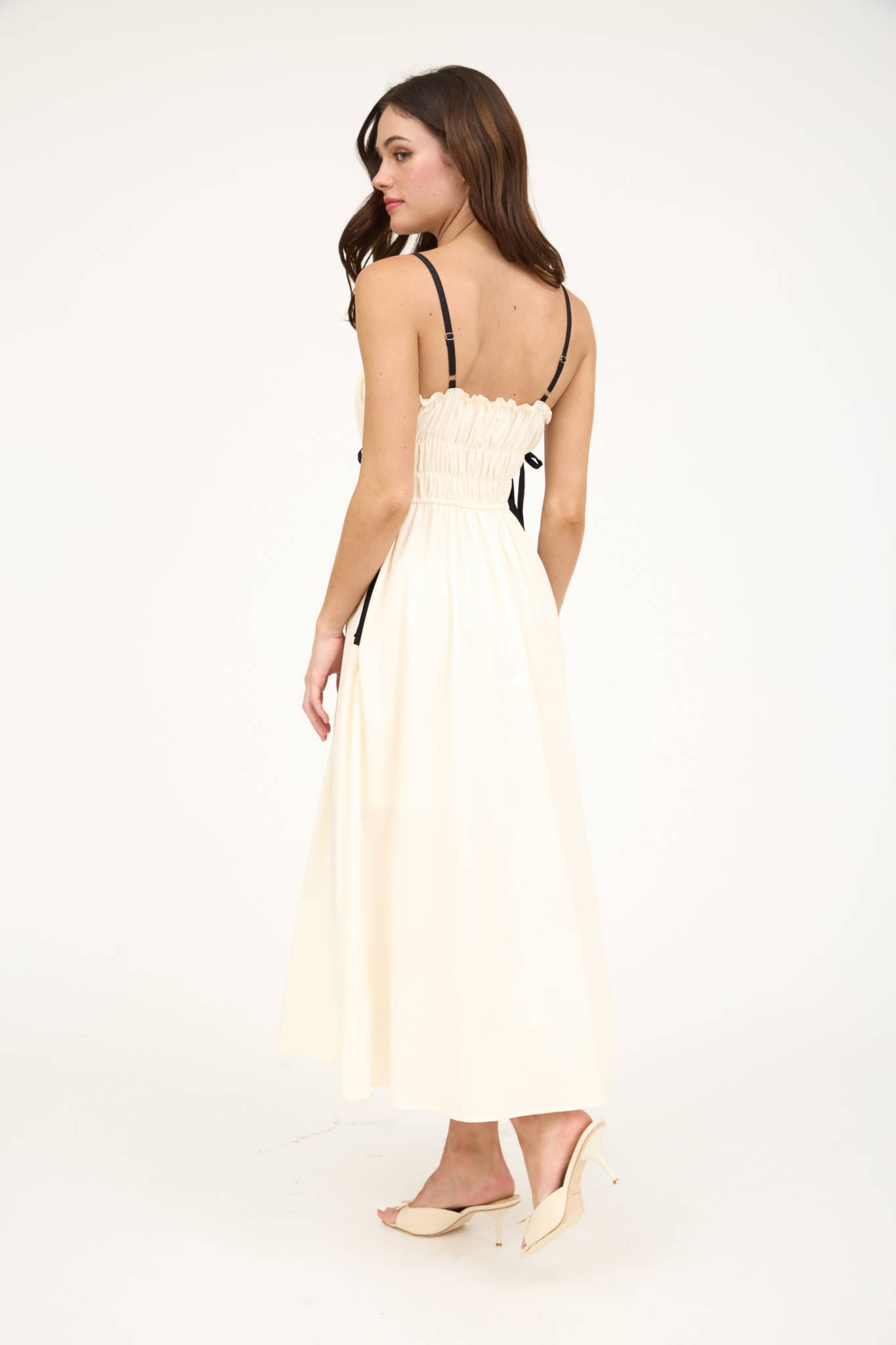 Ruched Midi Dress Cream