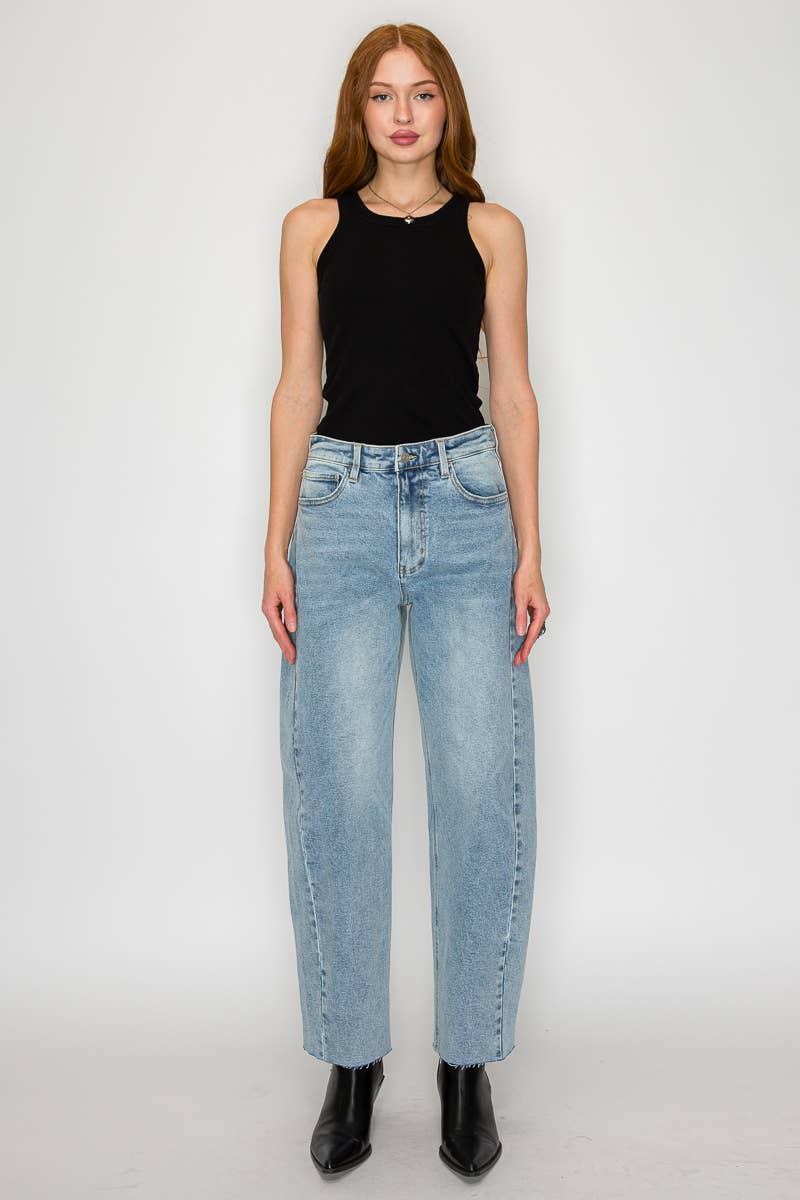 High Rise Barrel Jeans: Blue