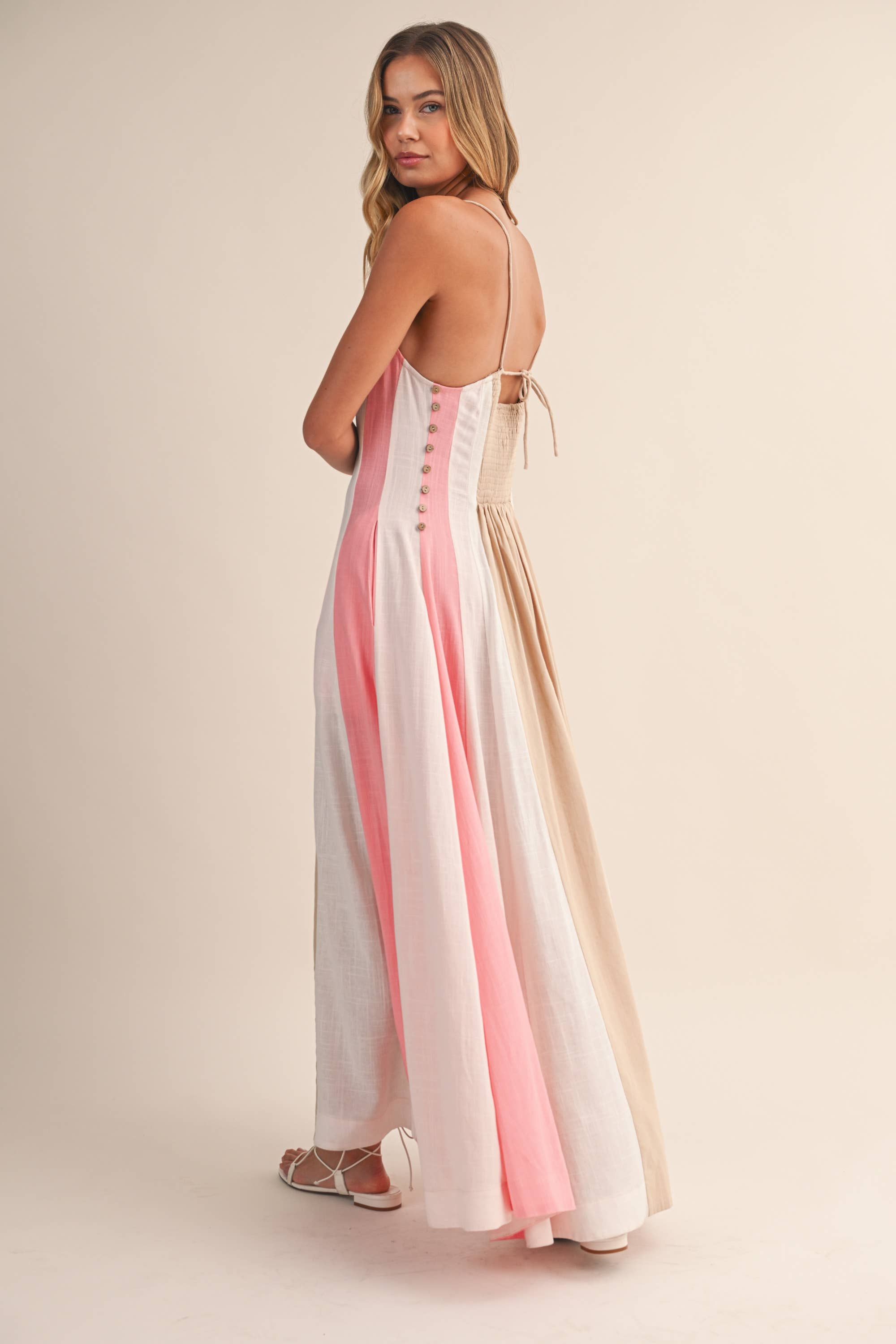 Color-Block Maxi Dress: Beige