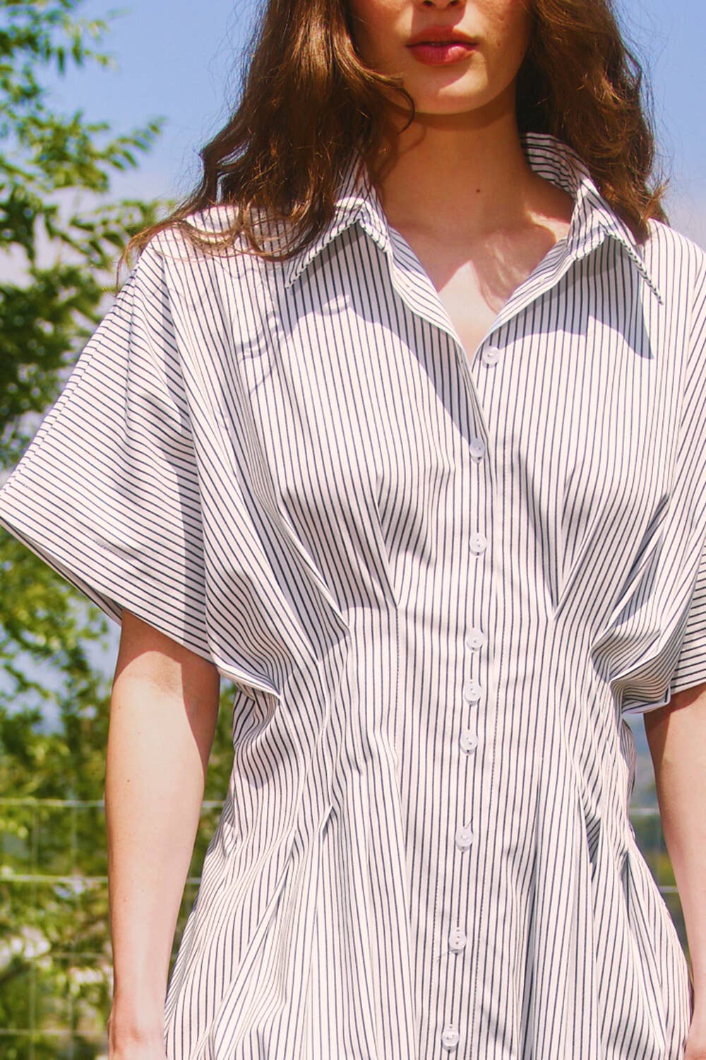 Pin-stripe Midi Dress:Ivory/Black