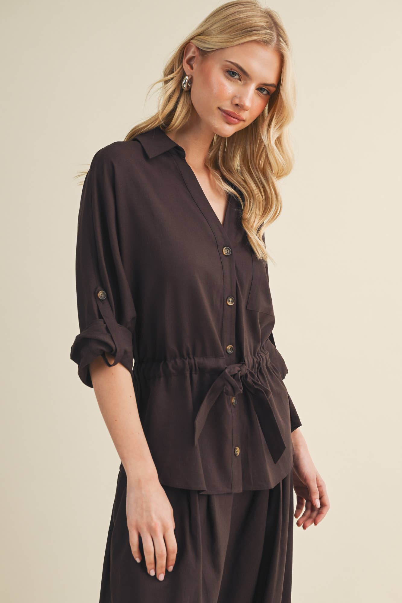Utility Pocket Blouse: Espresso