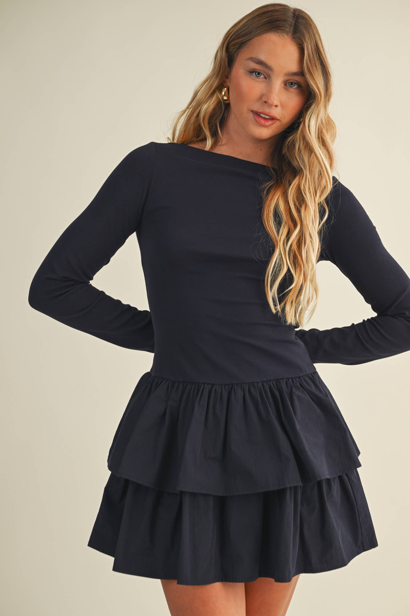 Boat Neck Ruffle Dress