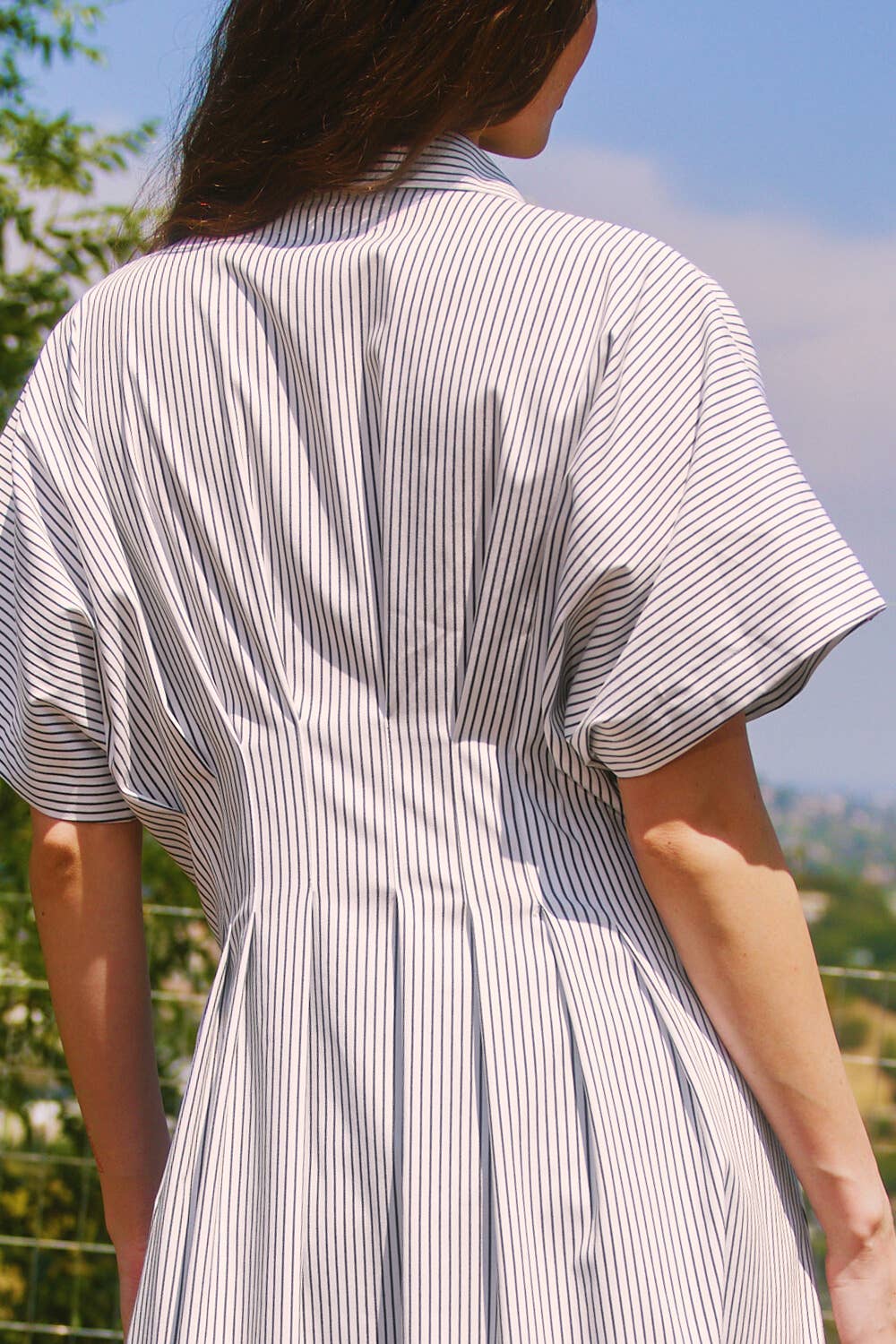 Pin-stripe Midi Dress:Ivory/Black