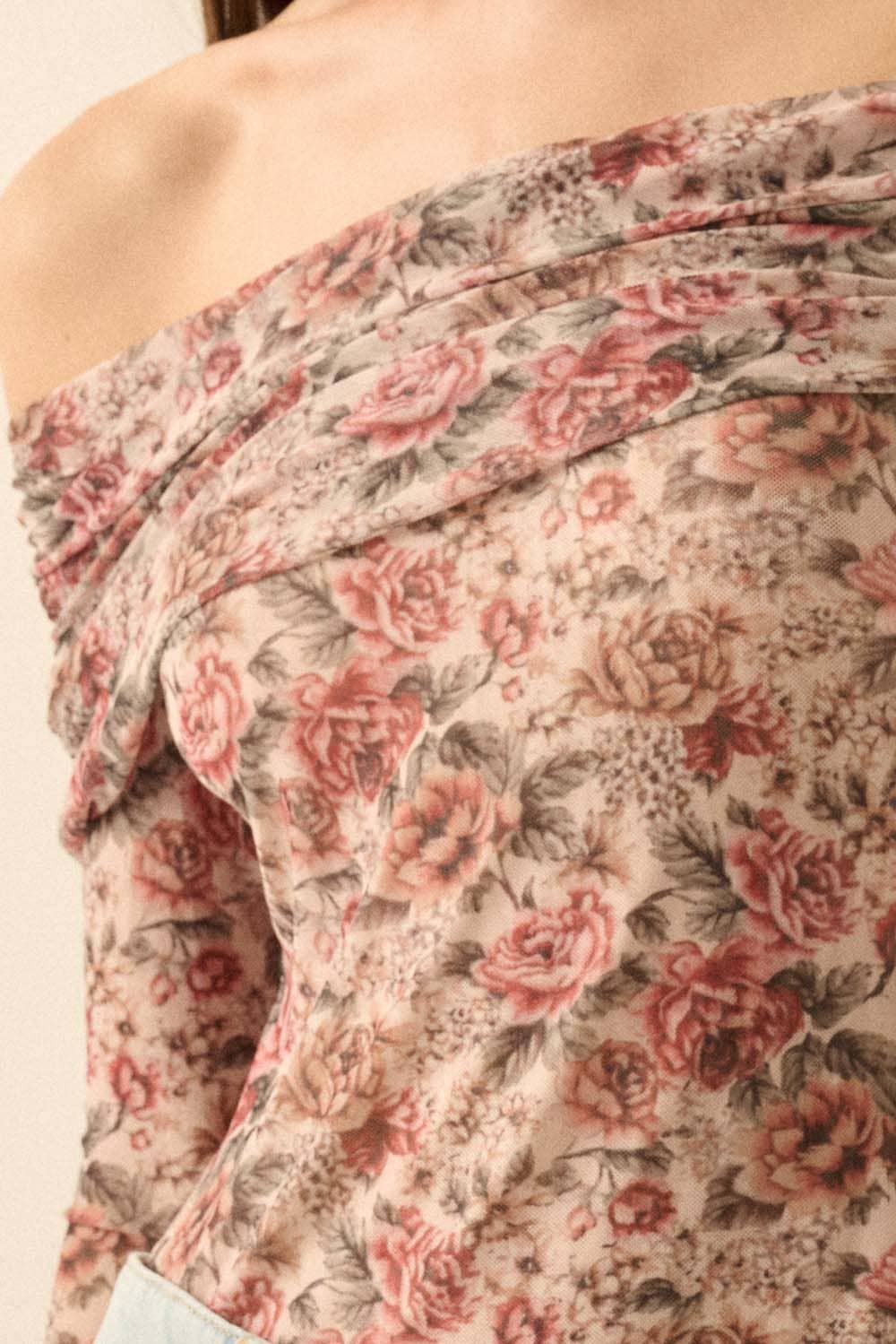 Floral Mesh Bodysuit: Cream