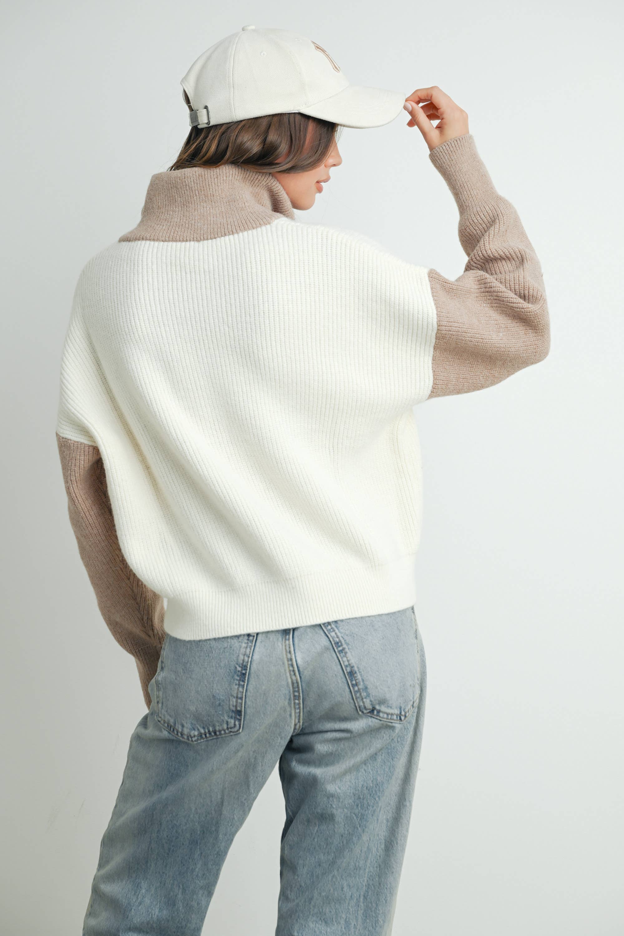 Color Block Pullover-Ivory/Taupe