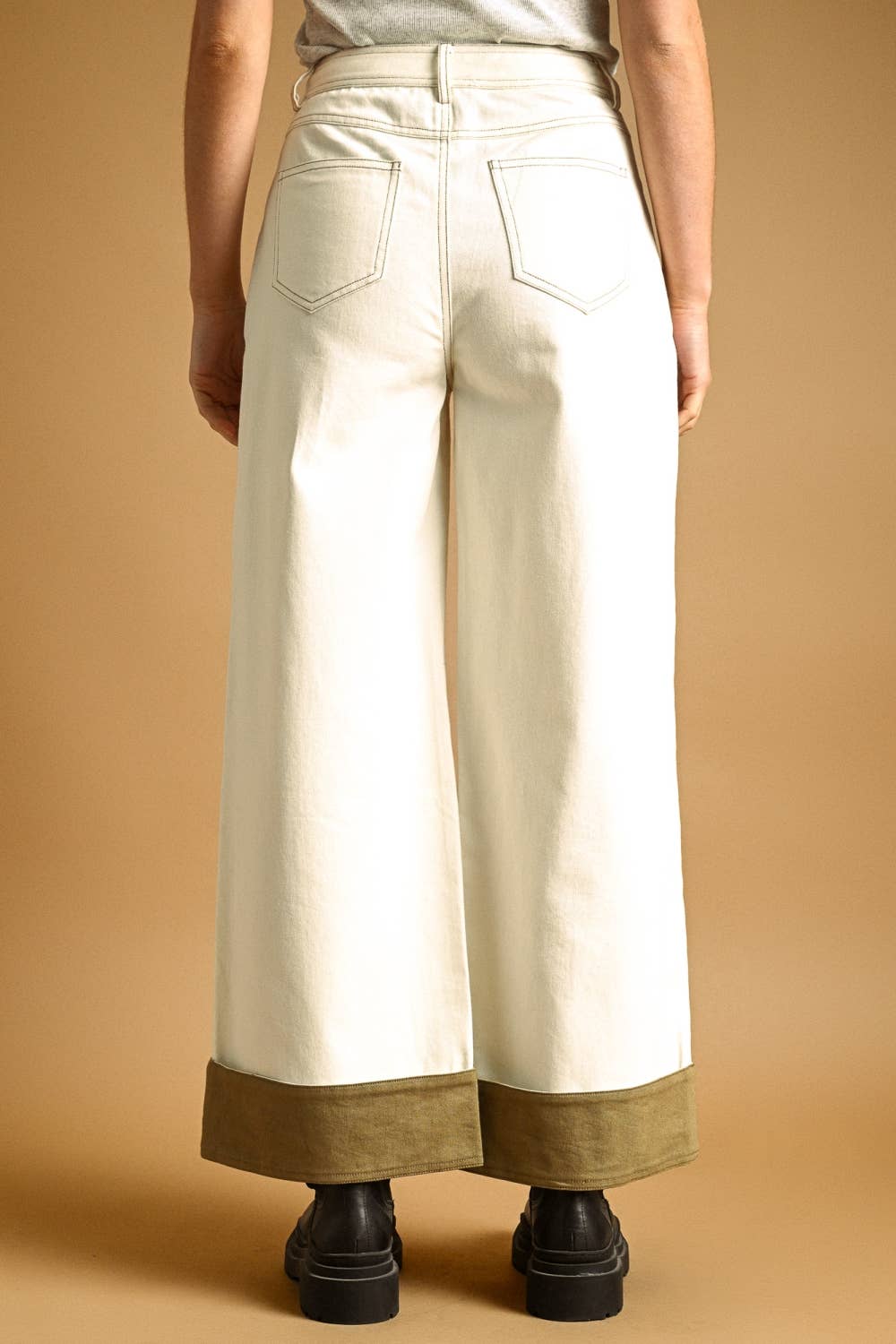 Contrast Cuff Pants: ECRU