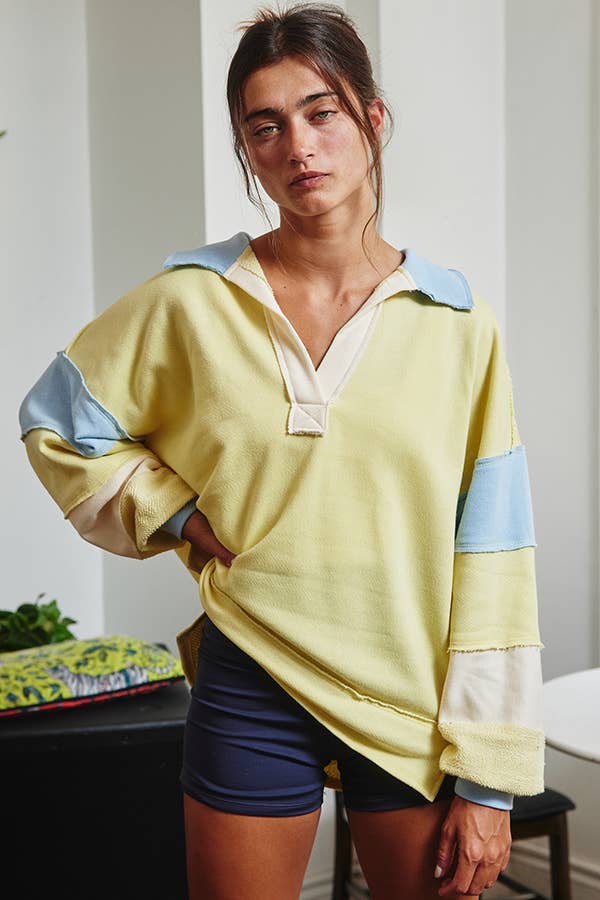 Color-block Collared Top: Yellow